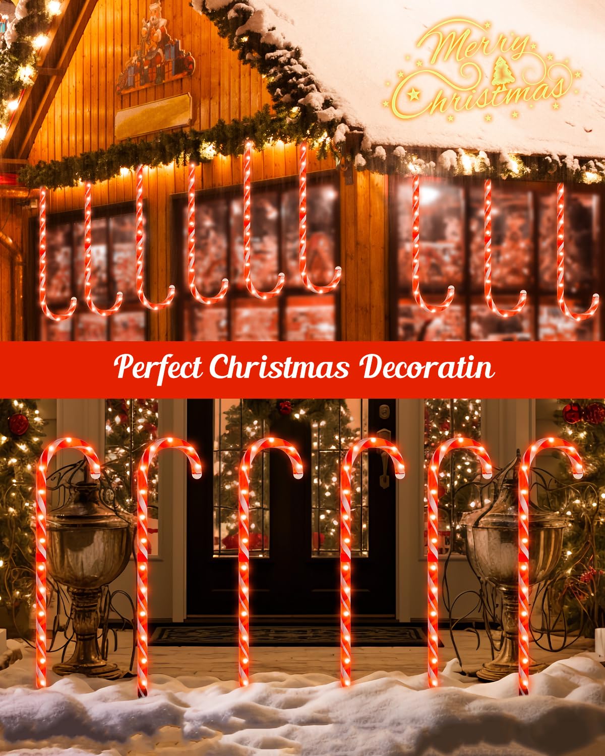 COOLWUFAN 36" Candy Cane Christmas Decorations, 24 Pack Giant Candy Cane Lights, Outdoor Pathway Markers Lights for Xmas Holiday Walkway Patio Garden