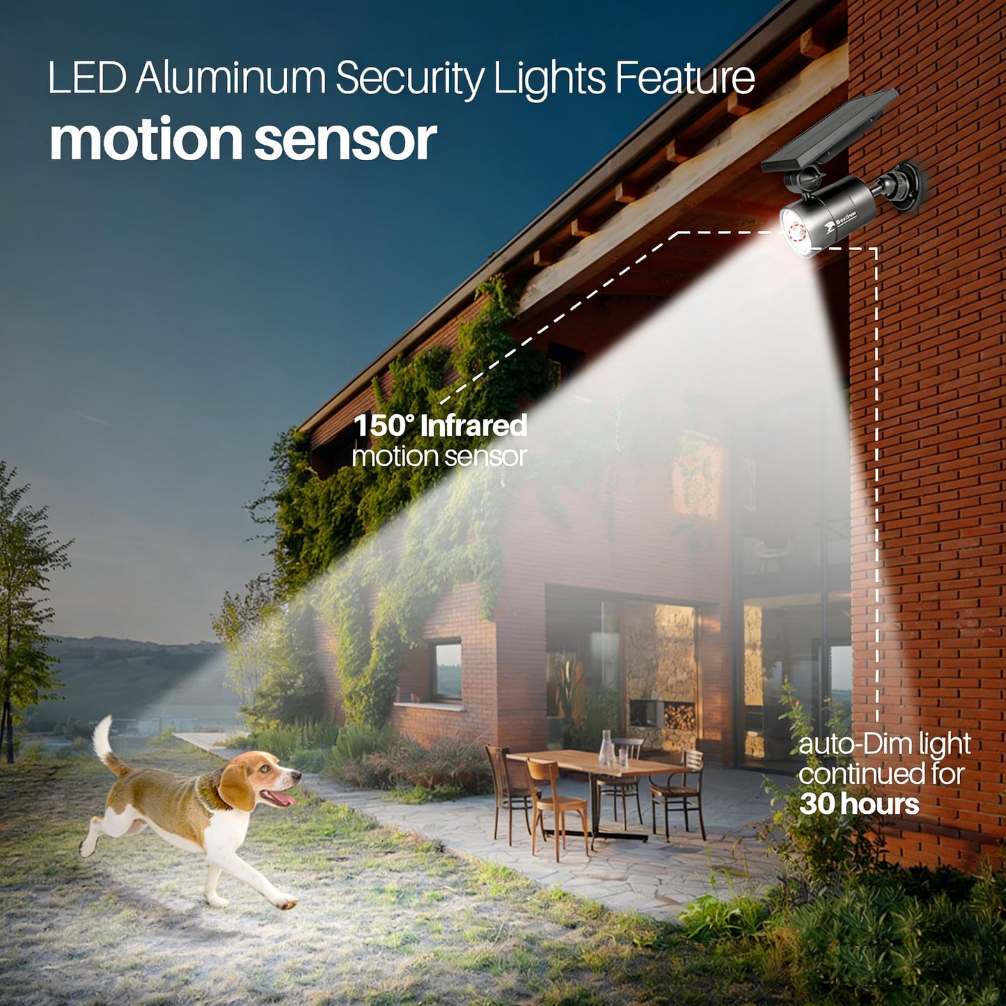 Solar Motion Lights for Outside Aluminum case(Not plastic), Outdoor Solar Flood Security Spot lights 1400LM 9W LED(130W Equ.) Garden Step Deck Patio