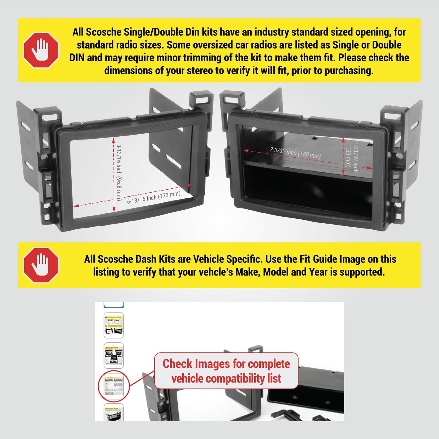 Scosche GM2500B Double DIN or Single DIN with Pocket Radio Installation Dash Kit Compatible with Select 2004-2021 GM Vehicles - Car Stereo Install Kit