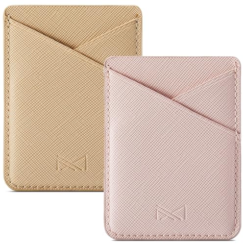 BIAJIYA Phone Card Holder, PU Leather Sleeve, Credit Card Holder Stick On Phone Case for iPhone Samsung Most Smartphones (Pink)