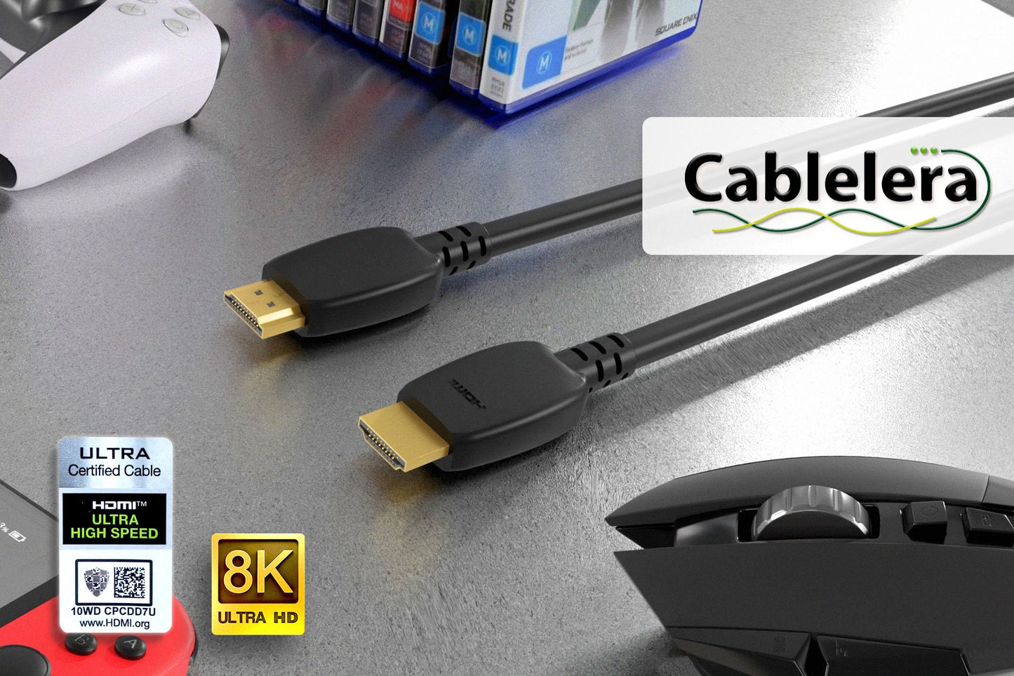 Cablelera Ultra High Speed Certified 8K HDMI Cable, 8K@60Hz 4K@120Hz 48Gbps HDMI2.1 M/M. Ethernet, HDCP2.2, UHD, eARC, EMI/RFI Reduction, NVIDIA, AMD