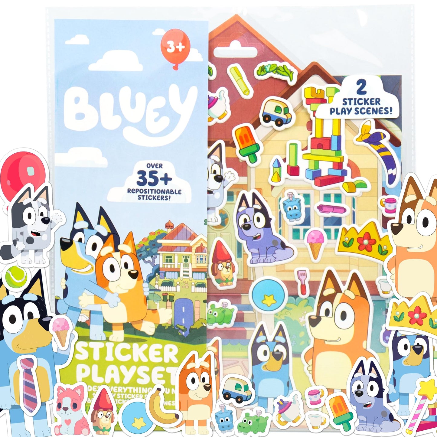 Horizon Group USA Bluey Sticker Playset, 2 Sticker Play Scenes, 35+ Reusable Puffy Bluey Repositionable Stickers for Kids, Perfect for Travel…