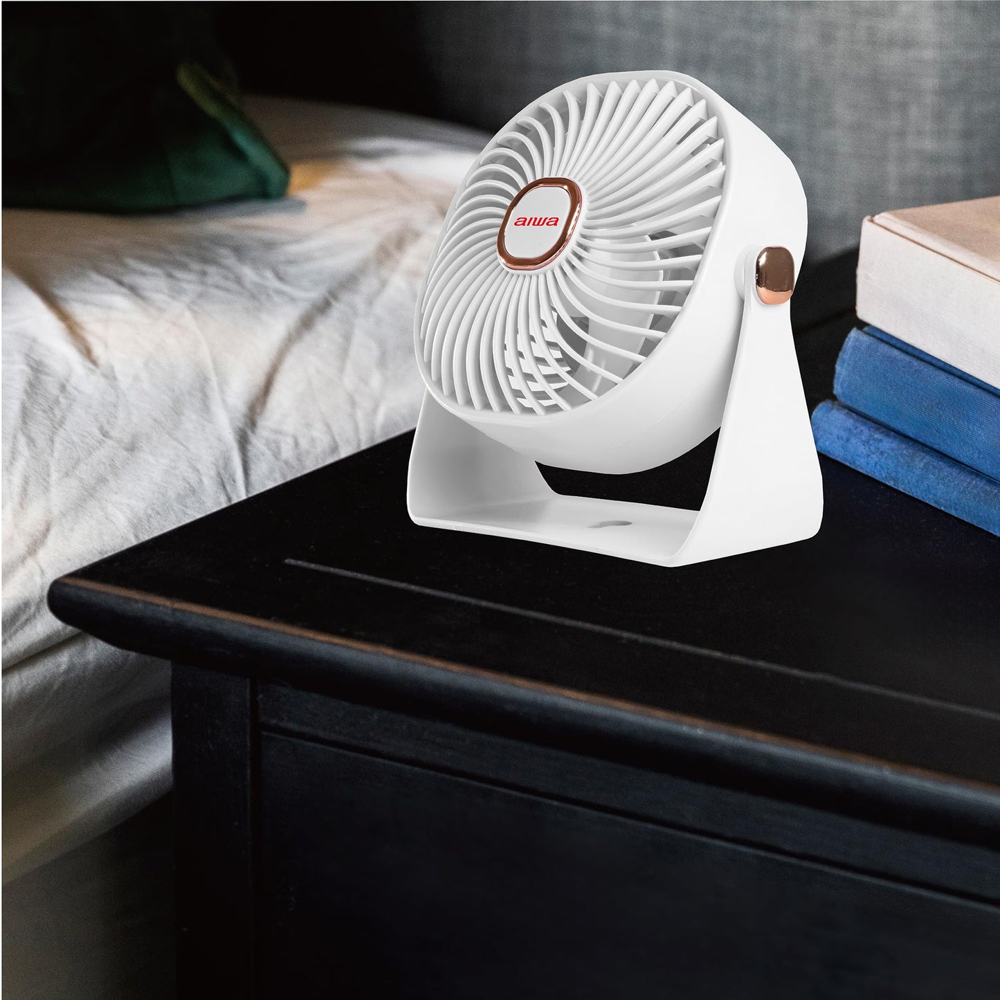 Aiwa Desk Fan, USB-C Rechargeable Mini 4” Desk Fan, Ultra-Powerful, 3 Speed, 270° Head Rotation, Personal Desktop Fan of Office Home & Car, 80 Minutes