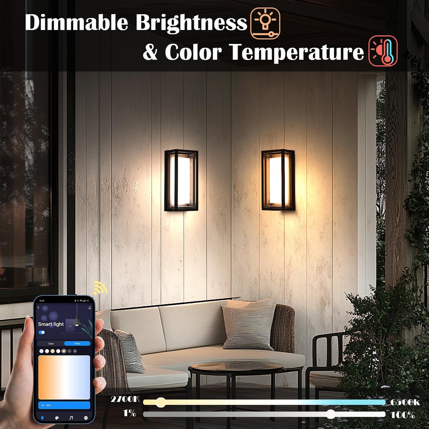 iYogaled LED Outdoor Wall Light Color Changing, 14 Inch Modern RGBCW Wall Sconce, 22W 1800LM Exterior Light Fixture, Smart Porch Lights Tuya App