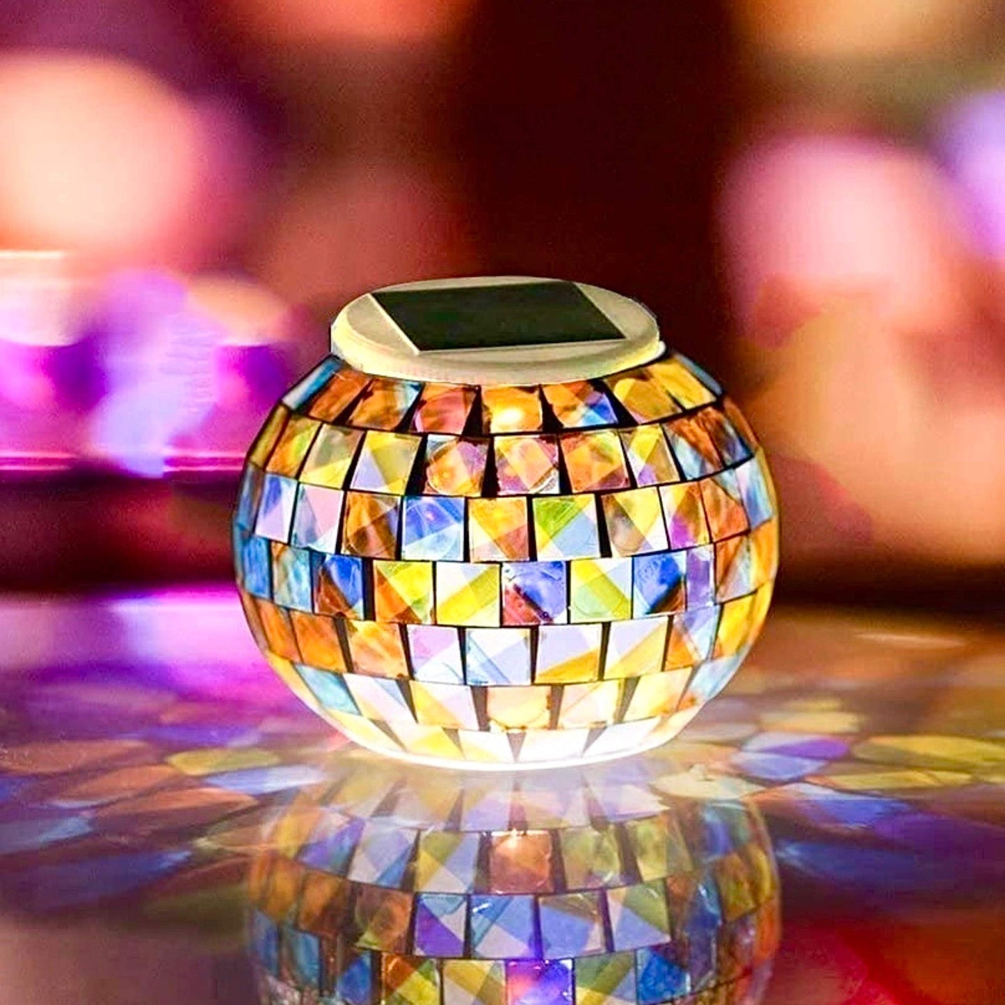 SunKite Solar Table Lights Outdoor Indoor Color Changing Crackle Crystal Glass Night Lights,Waterproof Solar Powered Mosaic Glass Ball Lamp,for Home