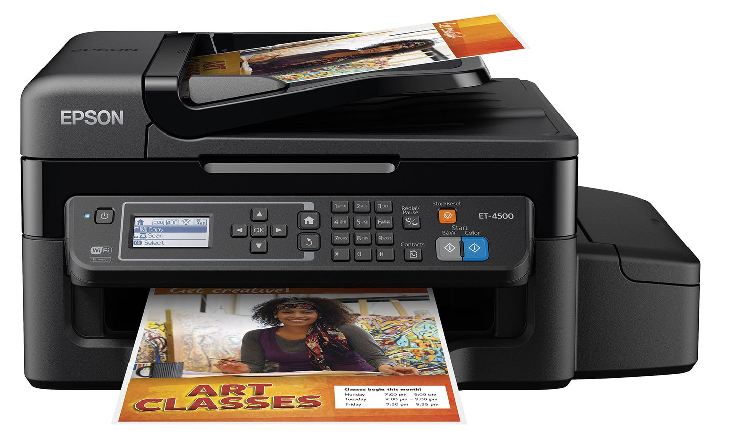 Epson WorkForce ET-4500 EcoTank Wireless Color All-in-One Supertank Printer with Scanner, Copier, Fax, Ethernet, Wi-Fi, Wi-Fi Direct, Tablet