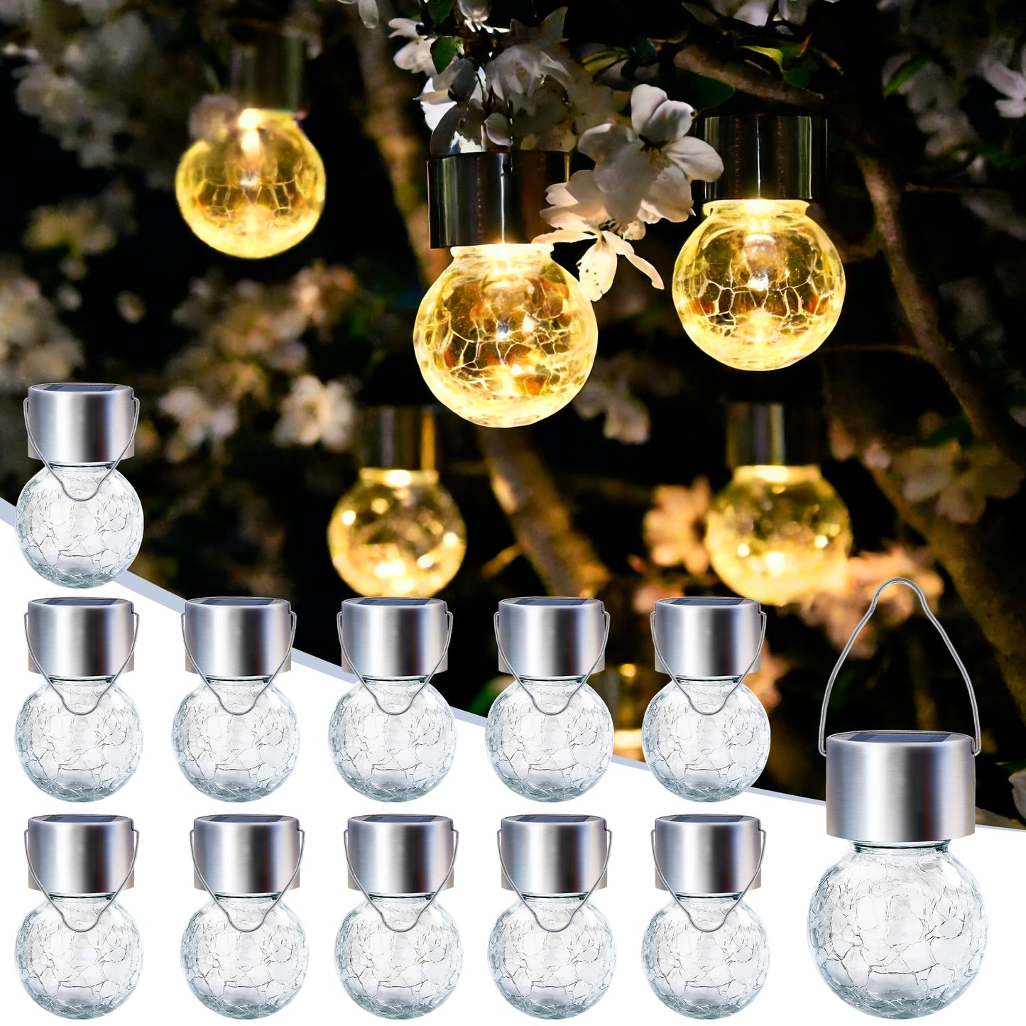 SOLPEX 12 Pack Hanging Solar Lights Outdoor,Solar Outdoor Lights Decorative, Solar Powered Waterproof Light, Hanging Globe Light for Garden, Yard
