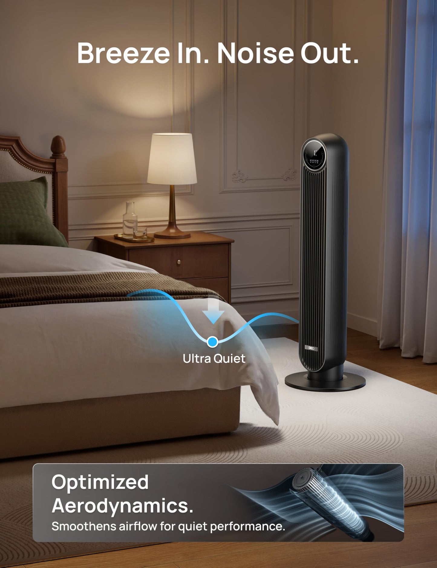 DREO Tower Fan for Bedroom, 28ft/s Velocity, Ultra Quiet Fan, 8 Speeds