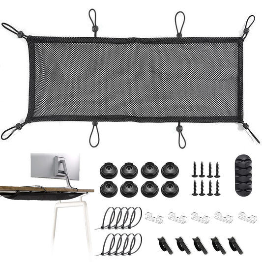 Under Desk Cable Management Net, 36PCS Under Table Cord Management Mesh Organizer Flexible Wire Hiders, Extra Large Capacity Wire Management Kit Under