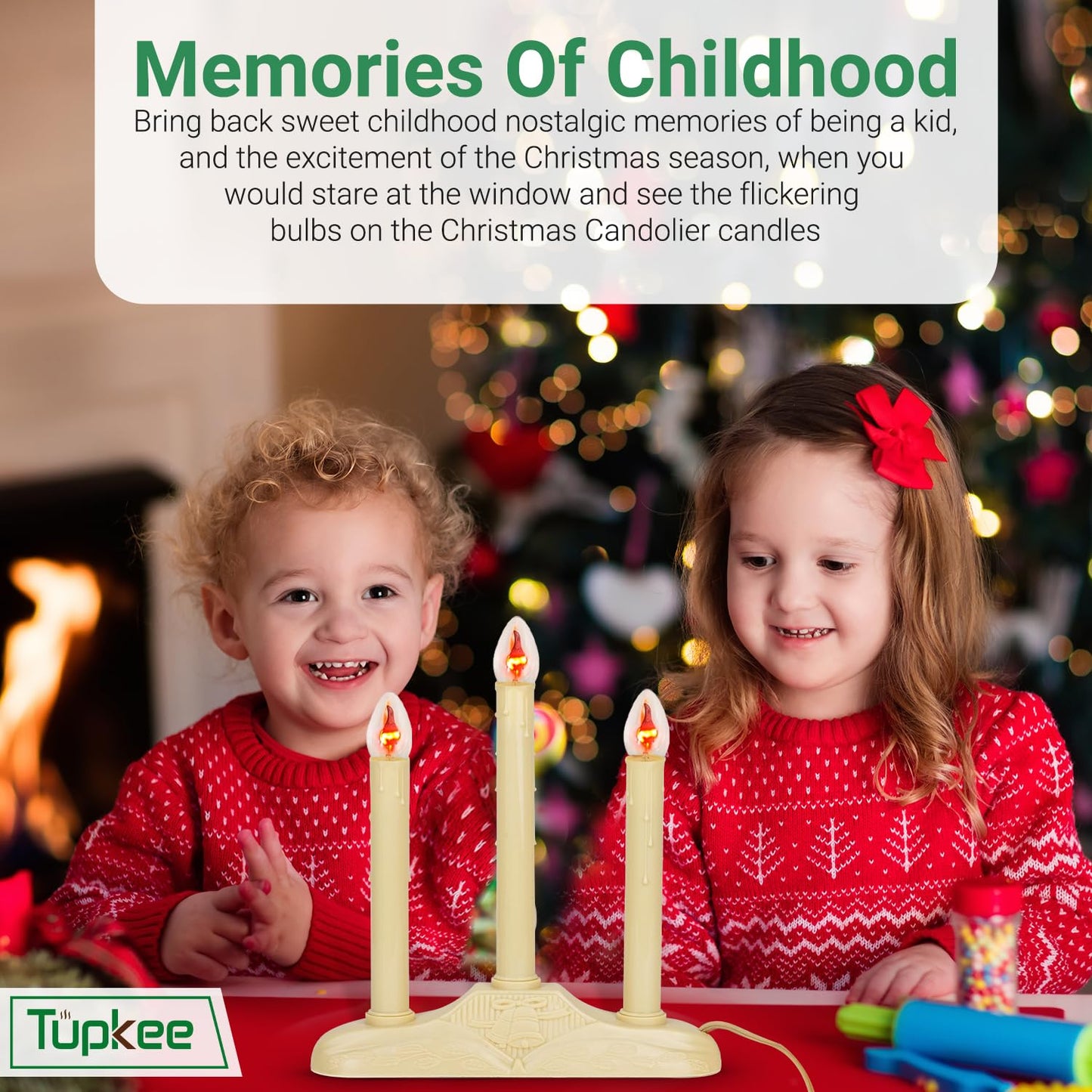 Tupkee Christmas Candolier Window Candles - with Flickering Bulbs - 3-Lights Indoor - Flameless Electric Window Candles Candelabra