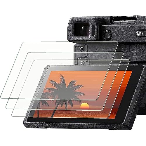 PCTC Screen Protector Compatible with Sony alpha A6600 A6100 A6400 A6000 A6300 A5000 Nex-7 NEX-6 NEX-5, [3 Pack] 0.3mm 9H Hardness Tempered Glass