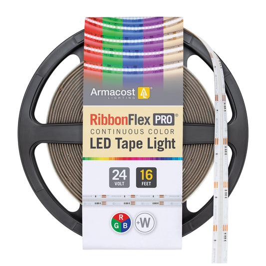 Armacost Lighting RibbonFlex Pro 24V COB LED Strip Light Tape RGB+W, 300 Lumens/Ft, 5M 177720