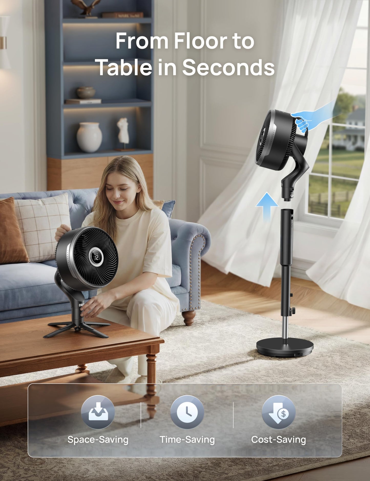 DREO Smart Fan for Bedroom, standing 150° +100° Omni-Directional Oscillating Fans, 120ft CirculAir Quiet Fan with DC Motor, 12 Speeds, 6 Modes