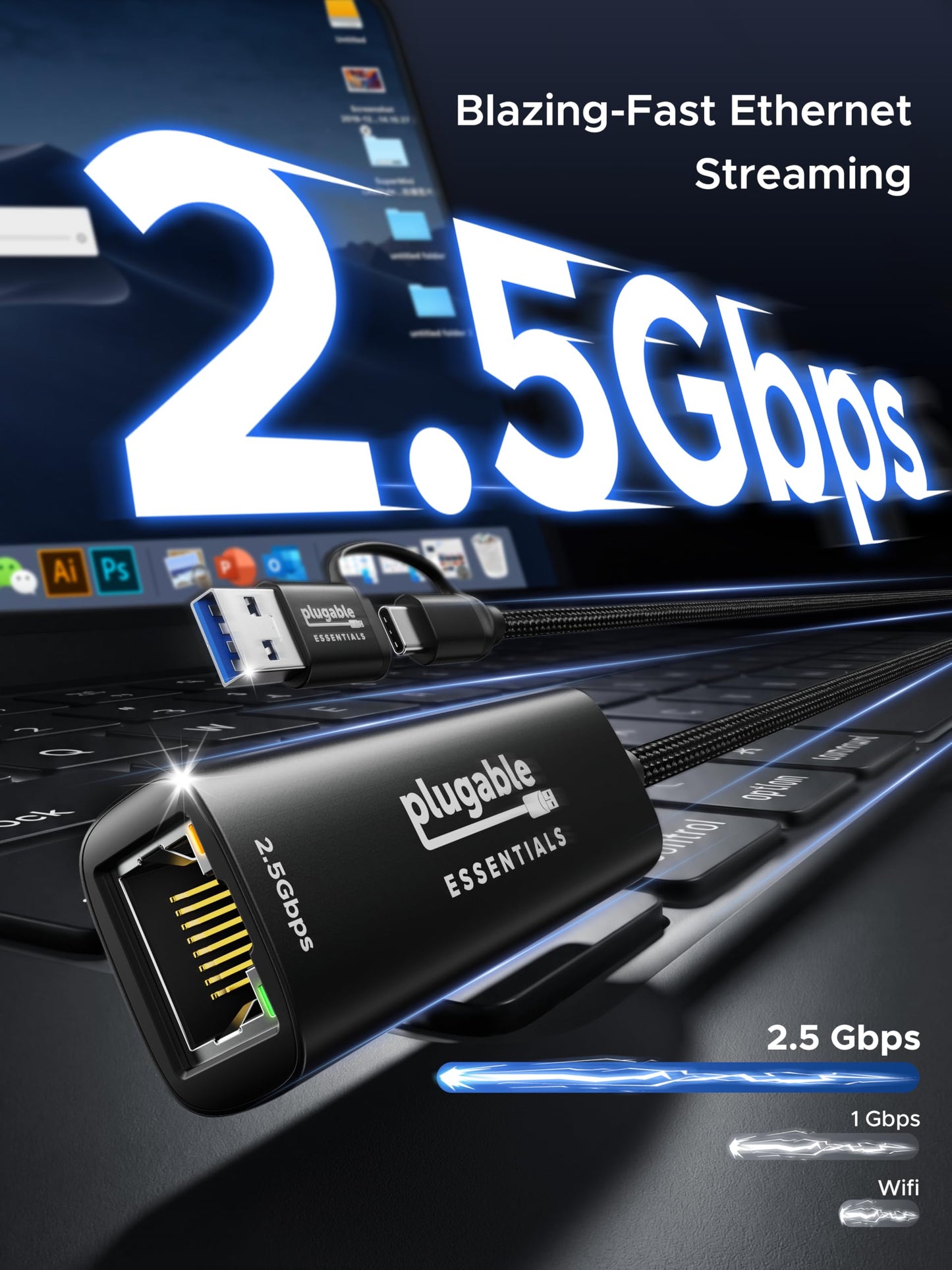 Plugable 2.5Gbps USB C to Ethernet Adapter, USB Ethernet Adapter for Laptop