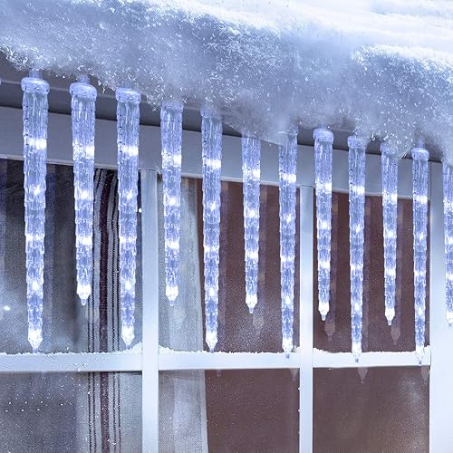Toodour Christmas Icicle Lights Outdoor, 20 Tubes 90 LED Icicle Light with 8 Modes, Indoor Outdoor Crystal String Light, Connectable, Waterproof LED