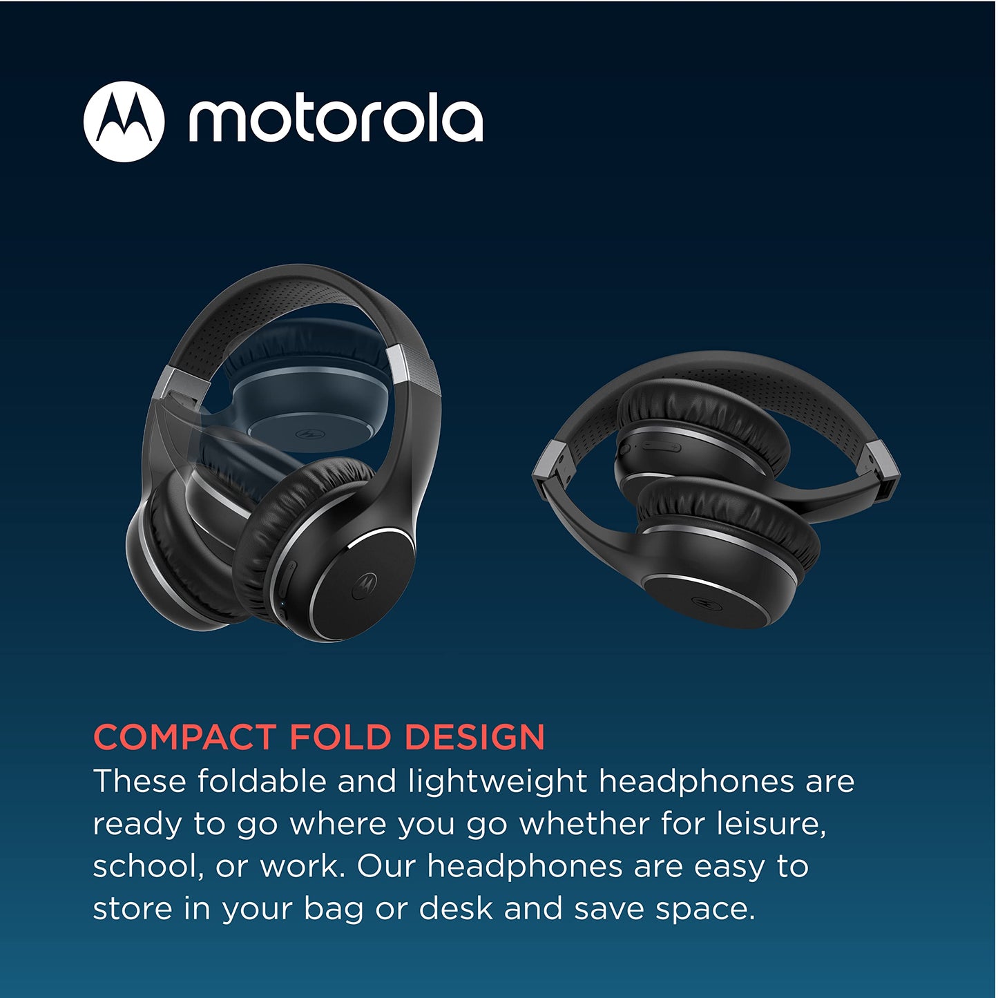 Motorola Sound Moto XT220 Bluetooth Wireless Headphones with Microphone, in-Line Control for Calls - Foldable Over-Ear Head Phones, Adjustable