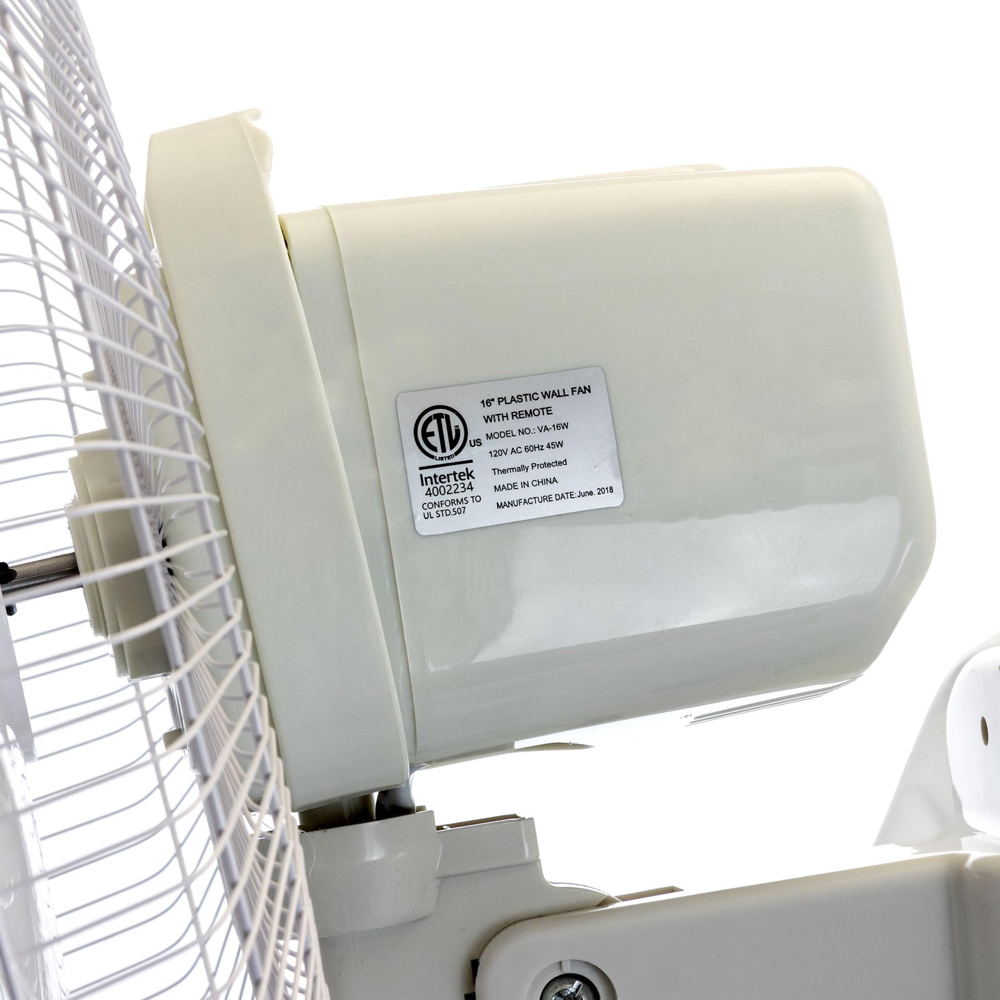Vie Air 16" Plastic Wall Fan with Remote Control in White