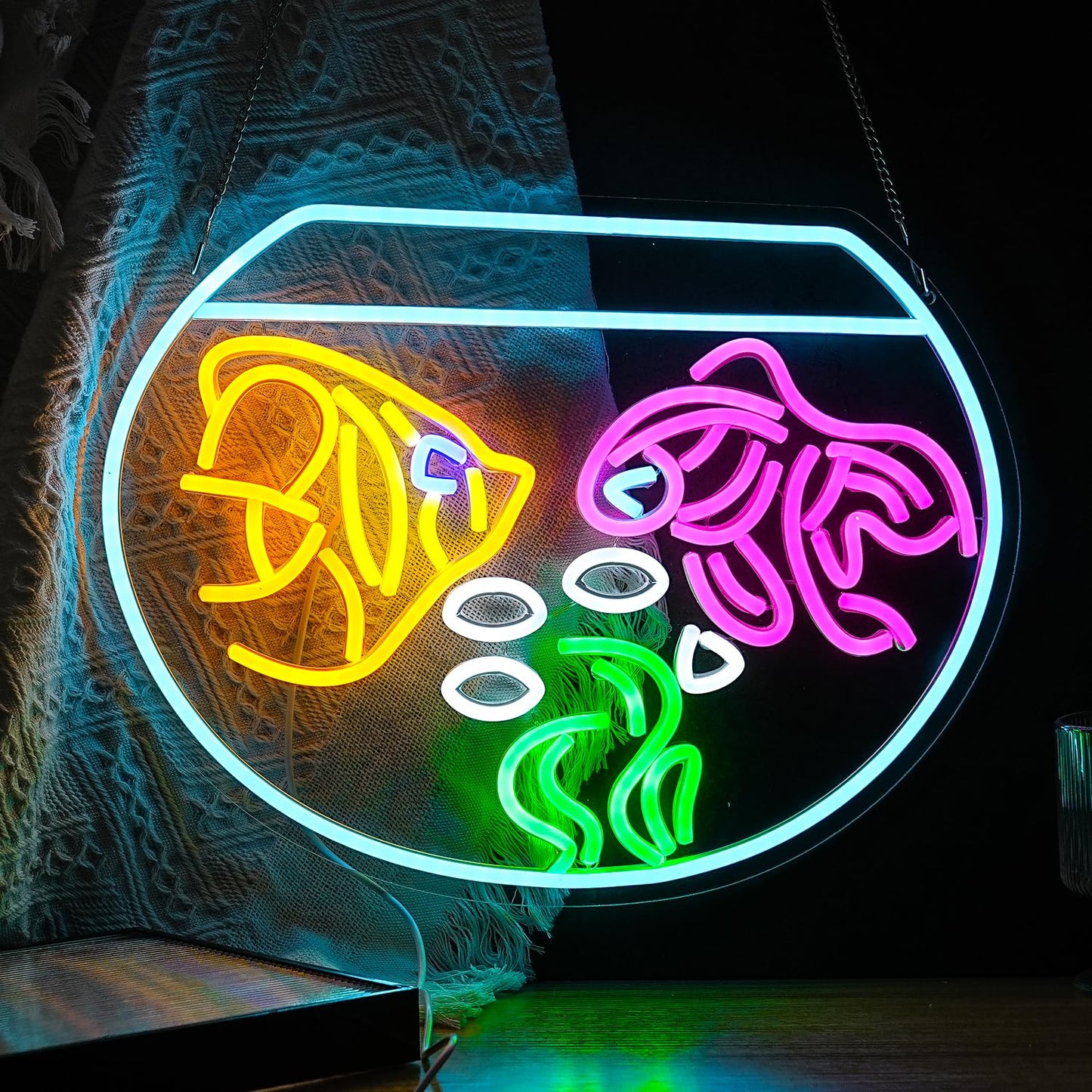 JLEWUINH Fish Tank Neon Sign USB Goldfish Shape Neon Light for Aesthetic Decor LED Koi Light Up Signs for Living Room Man Cave Fish Store Bar Wall