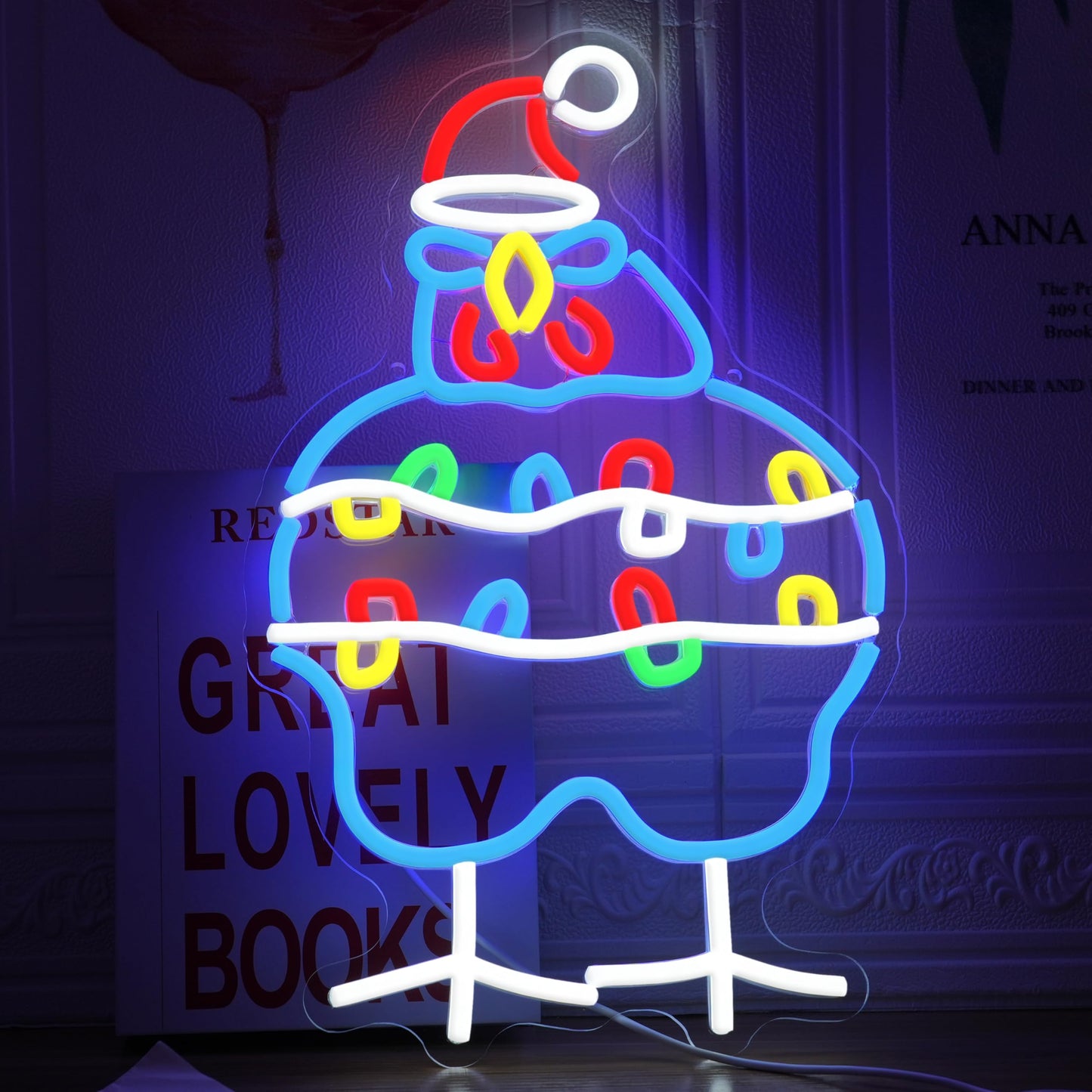 GNVETZLL Chicken Christmas Neon Sign Santa Hat Neon Light Sign Merry Christmas Rooster Neon Light for New Year Party Living Room Club Decoration(16.54