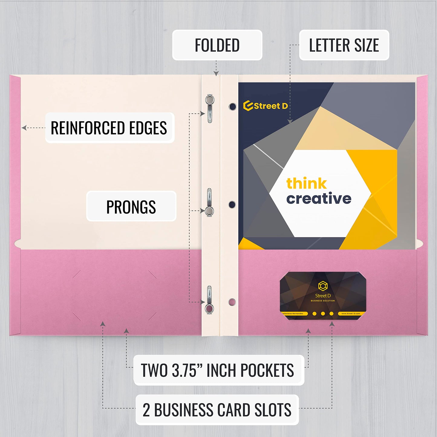 Better Office Products Pink Paper 2 Pocket Folders with Prongs, 50 Pack, Matte Texture, Letter Size Paper Folders, 50 Pack, with 3 Metal Prong