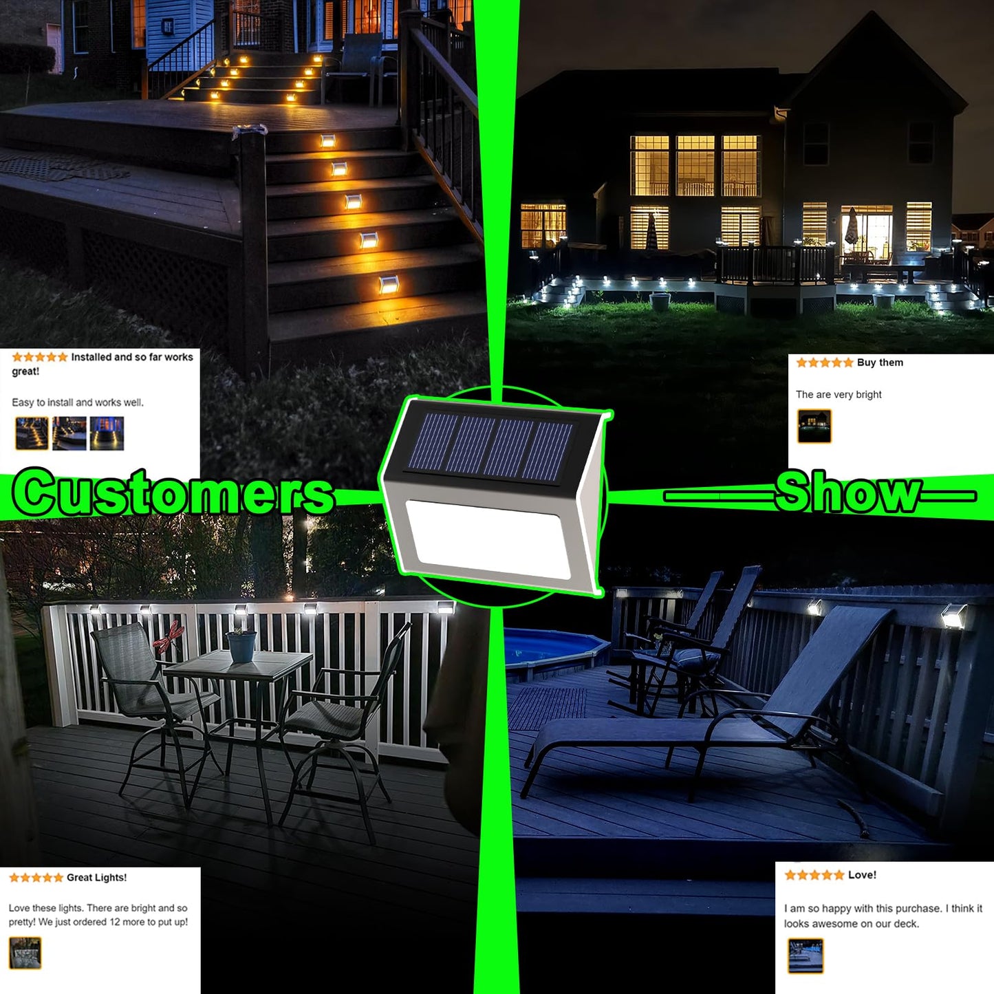 JSOT Outdoor Solar Lights - Solar Powered Deck Lights Waterproof Light for Fence Post Light Outside for Backyard Patio Stair Wall Lighting, 3LED Cool