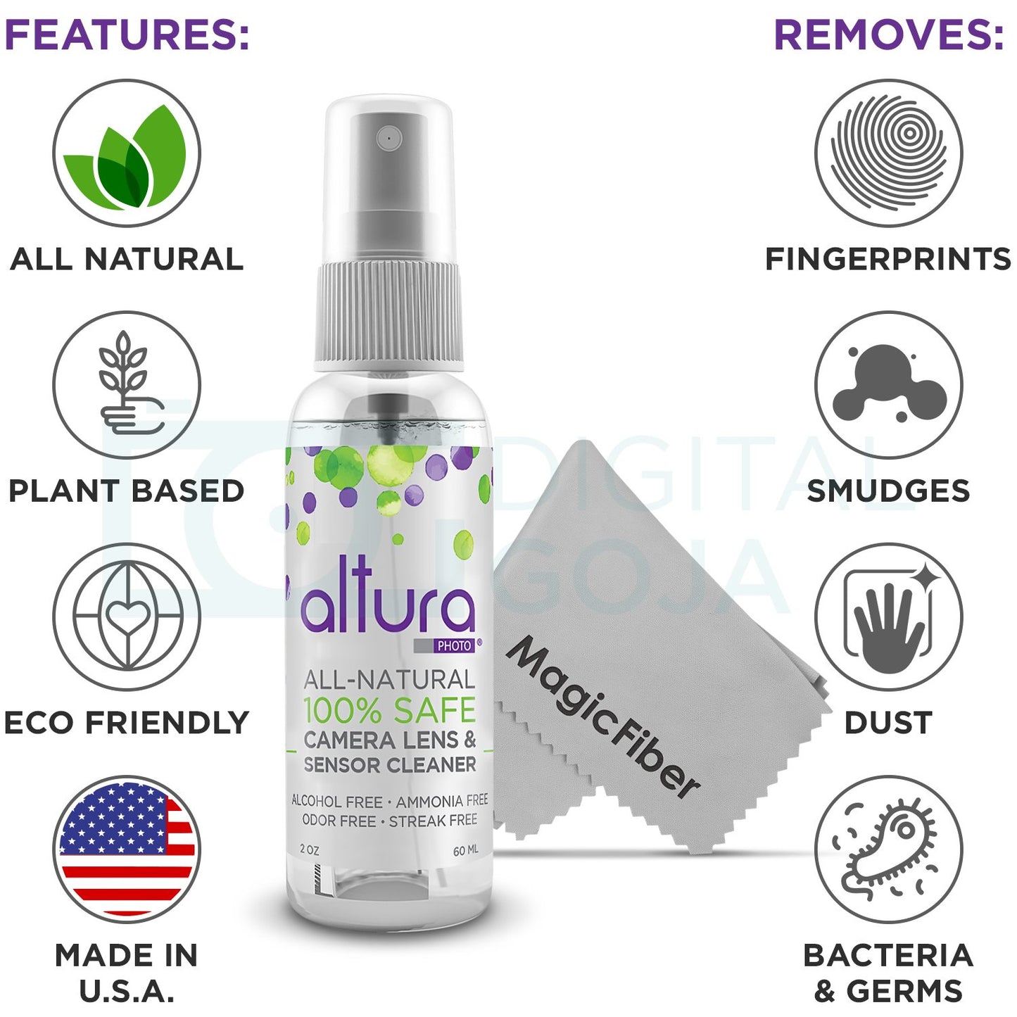 Altura Photo Camera Cleaning Kit - All Natural Lens Cleaner, Brush, Pen, Blower, Microfiber Cleaning Cloths, Tissue Wipes for Canon Nikon Sony Fuji