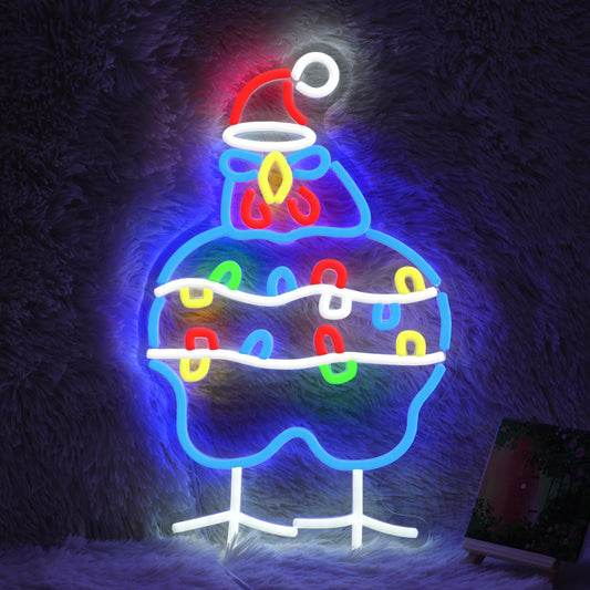 GNVETZLL Chicken Christmas Neon Sign Santa Hat Neon Light Sign Merry Christmas Rooster Neon Light for New Year Party Living Room Club Decoration(16.54