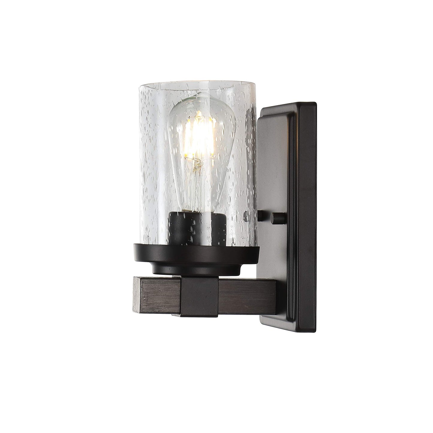 JONATHAN Y 4.5" Oil Rubbed Bronze LED Vanity Light, Rustic Farmhouse Sconce, Clear Seeded Glass Shade, Industrial Wall Lamp for Bathroom Mirror