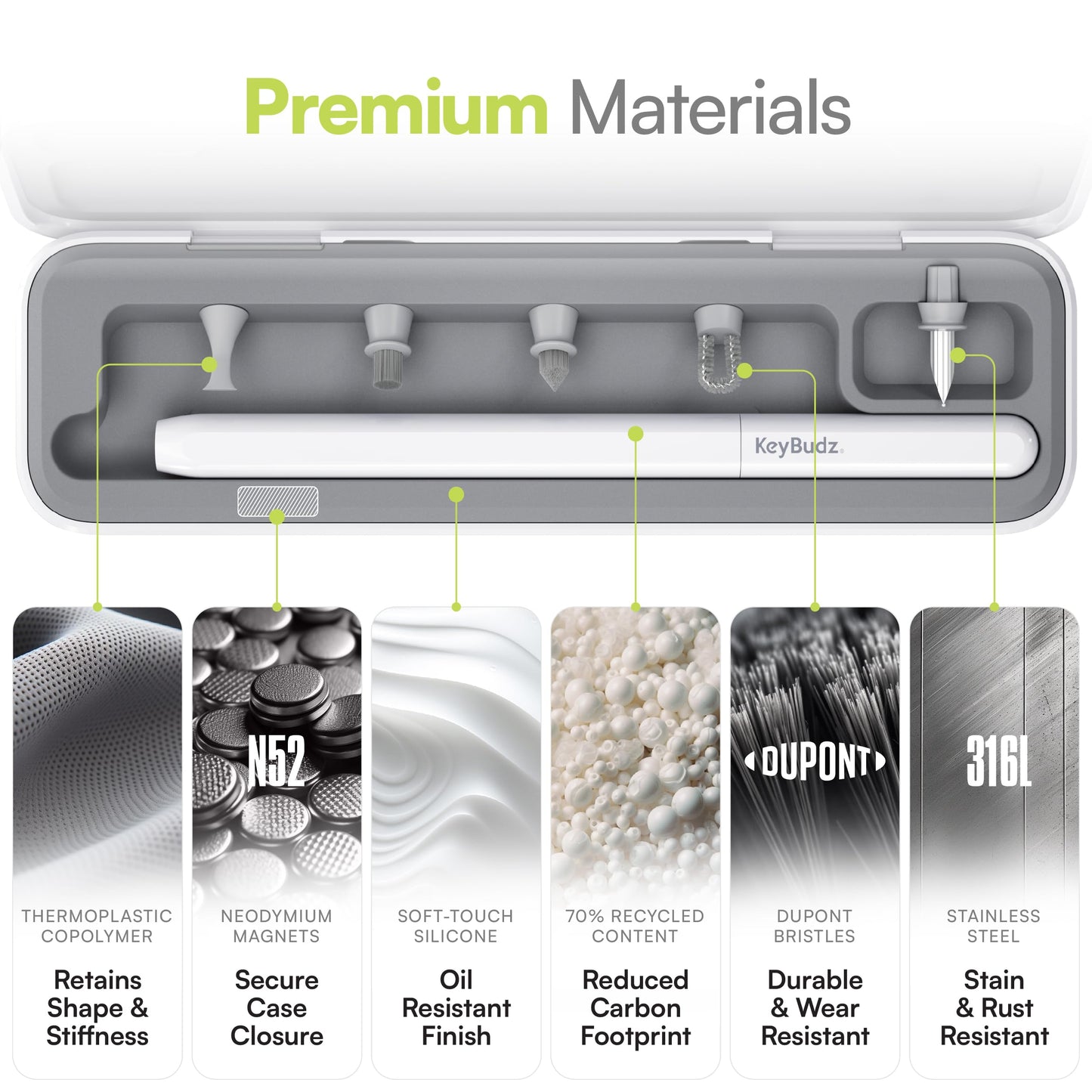 KeyBudz Air Care 2.0 AirPods Cleaning Kit - Patented Multi-Tool Cleaner with Interchangeable Brush Tips for AirPods, iPhone and Apple Devices