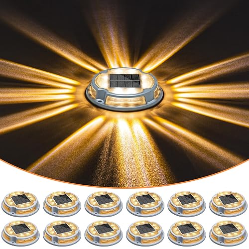 VOLISUN Solar Driveway Deck Lights Dock Marine Lights,12 Pack Solar Ground Light 2 Colors in 1 led Waterproof,Driveway Marker Light for Pathway