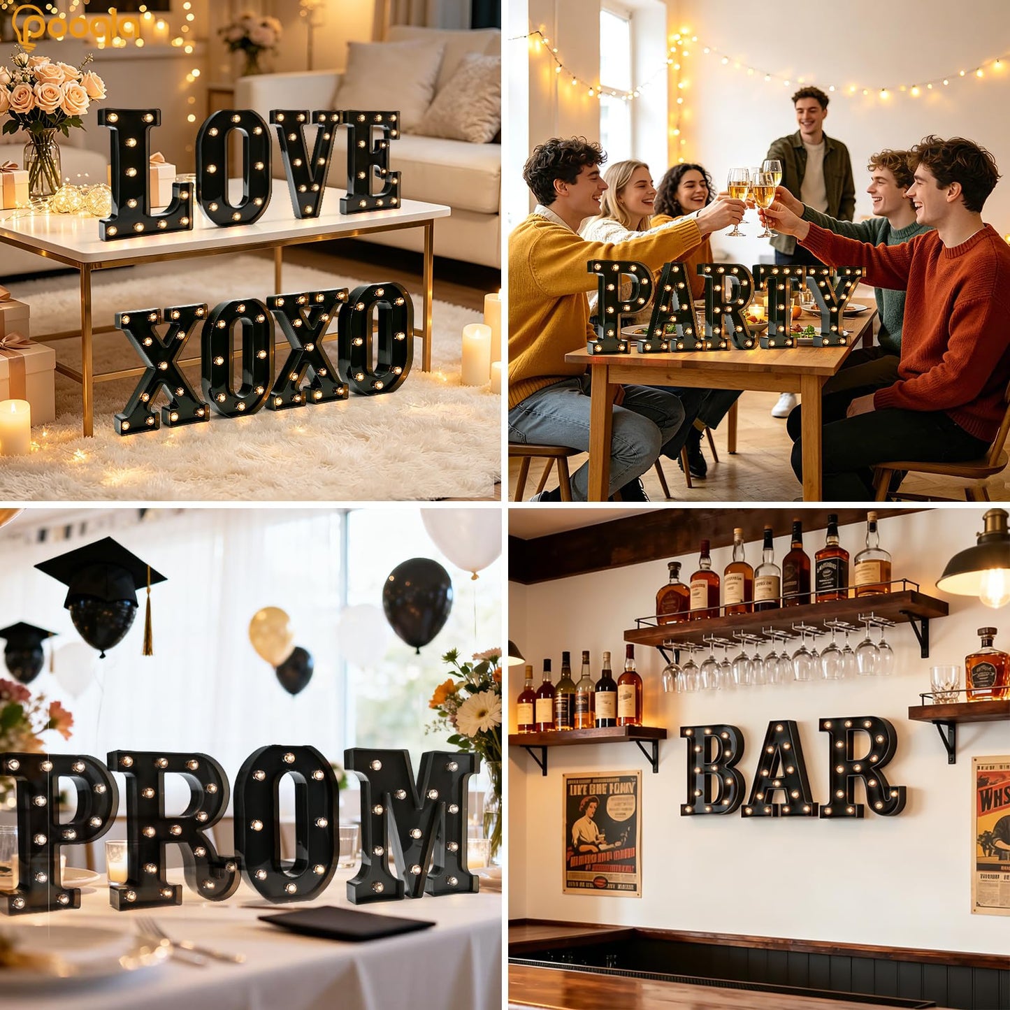 Decorative LED Illuminated Letter Marquee Sign - Alphabet Marquee Letters with Lights For Wedding Birthday Party Christmas Night Light Lamp Home Bar