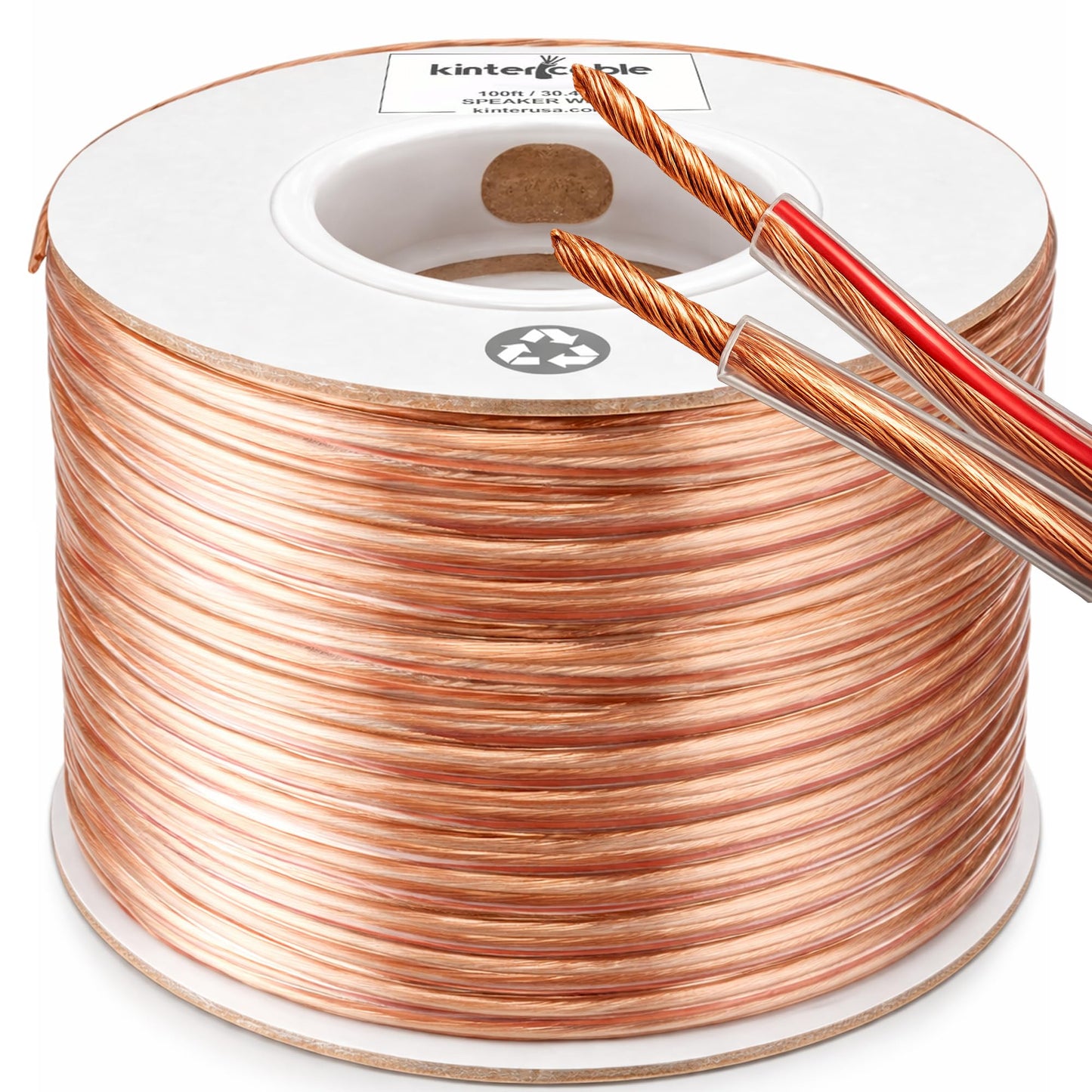 Kinter Cable 100ft 12-Gauge Audio Stereo Speaker Wire 30.48 Meters 2 Conductor Polarity Marked Clear PVC, CCA, Spool in Box, for Home Theater, HiFi