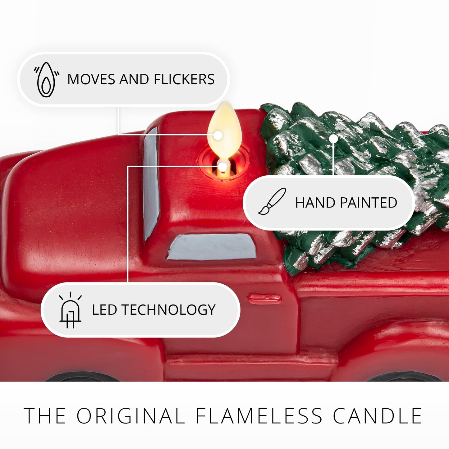Luminara - Flameless Holiday LED Candle Battery Operated Moving Flame - Red Truck - Pack of 1-7.3x5.5x5.5 - Auto Timer Built-in 5-Hour Timer Candle