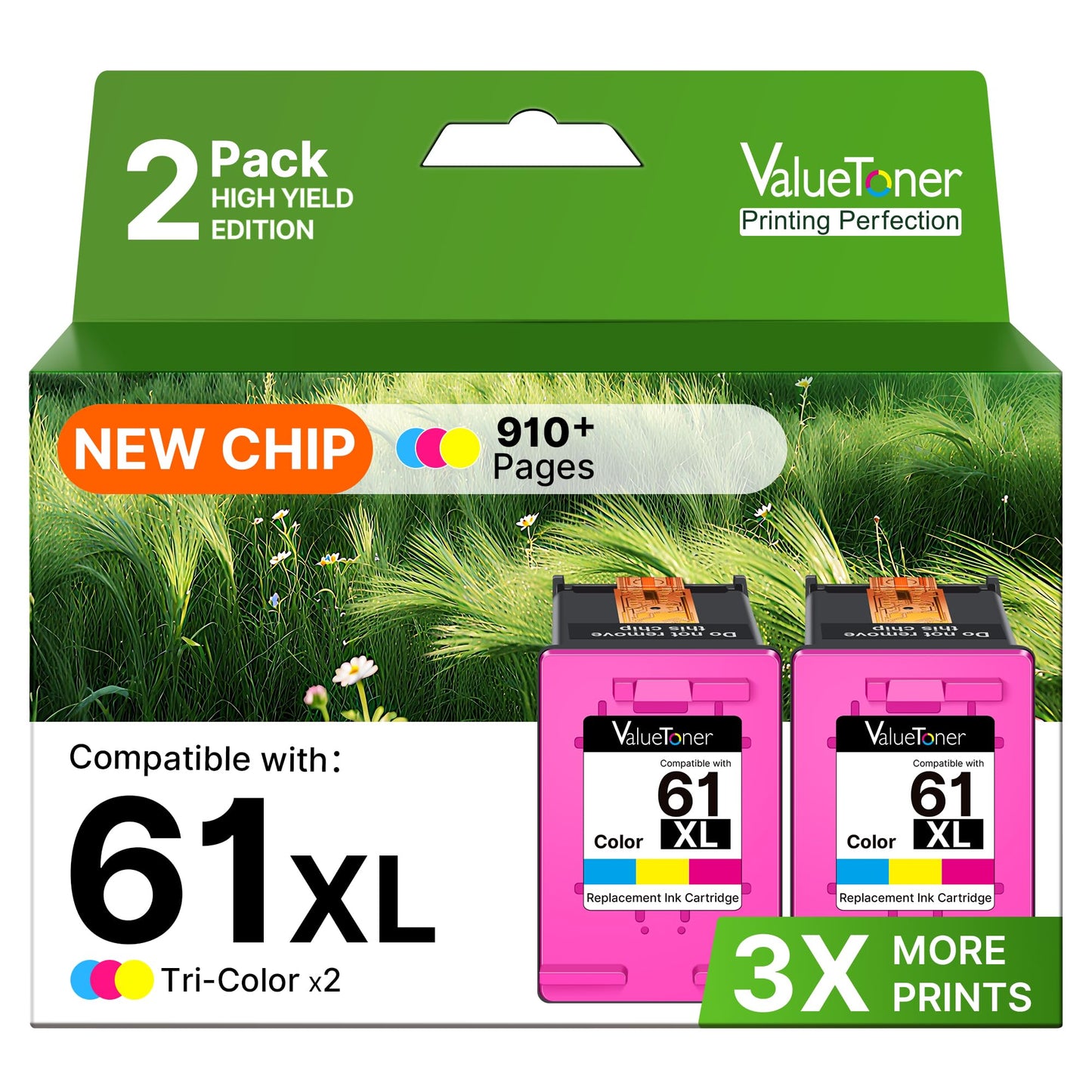 61XL Color Ink Cartridges Replacement for HP 61 Color Ink Cartridge High Yield for HP Envy 4500 5530 4502 5535 Deskjet 1000 1056 1510 1512 1010 1055