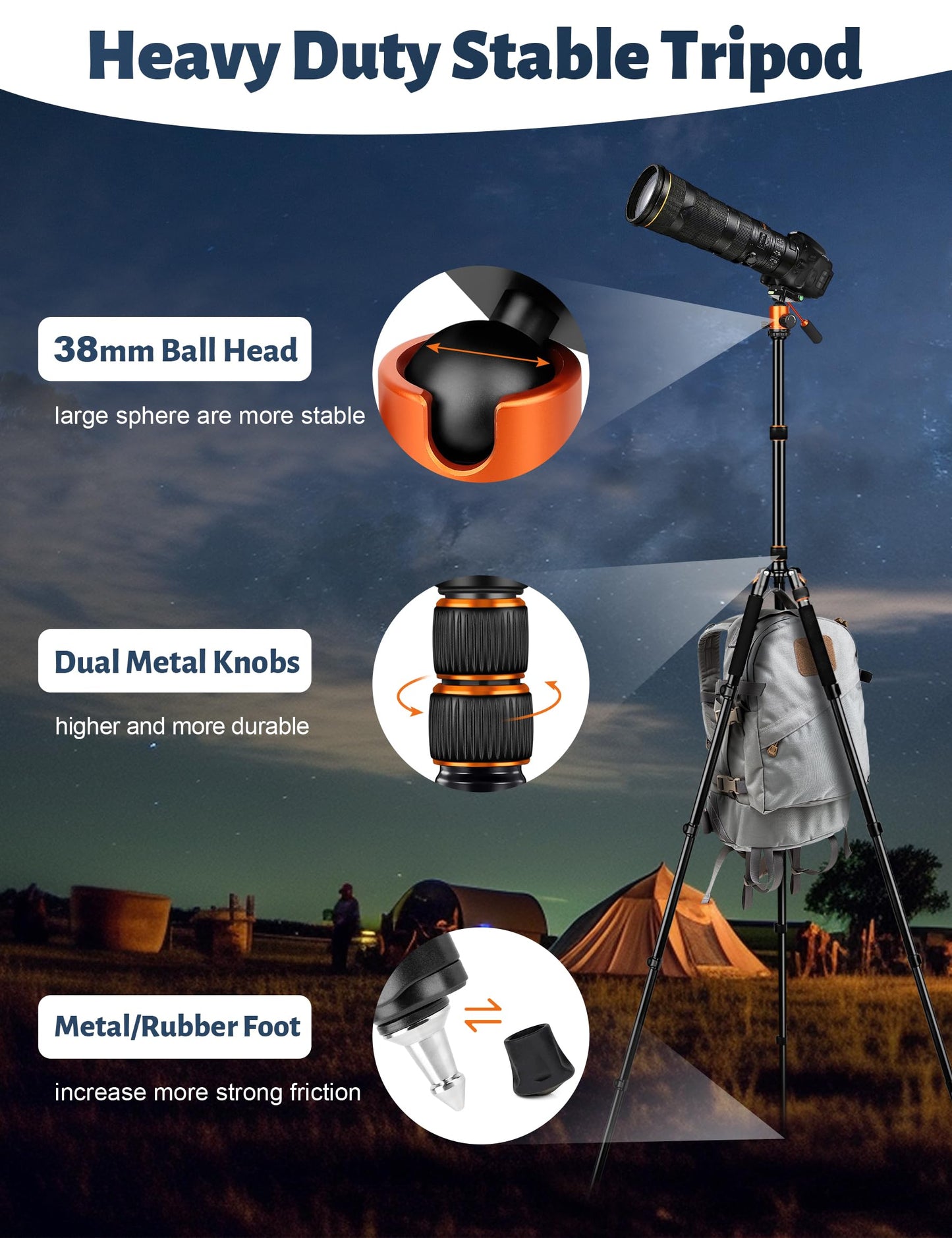 JOILCAN Camera Tripod, 83" Aluminum Tripods & Monopods with Metal Handle, Heavy Duty Tripod for DSLR Camera Lasers Binoculars Telescope Spotting
