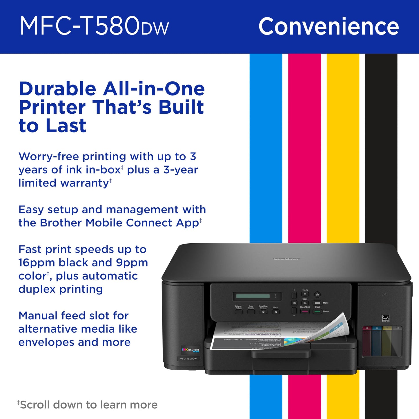 Brother INKvestment Tank 580 Wireless Color Inkjet All-in-One Printer | Includes up to 3 Years of Ink in-Box(1) and 3-Year Limited Warranty(2)