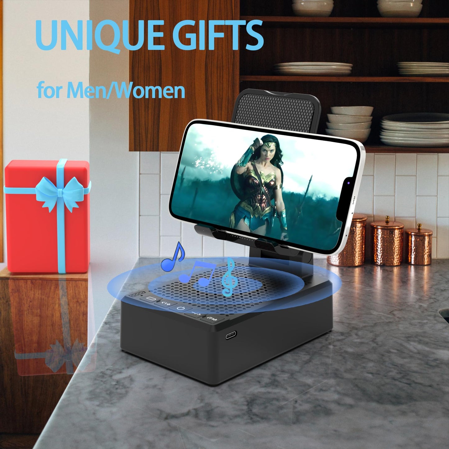 Gifts for Men Women,Cell Phone Stand with Wireless Bluetooth Speaker Anti-Slip Base HD Surround Sound Compatible with iPhone Smartphones,Cool Gadgets