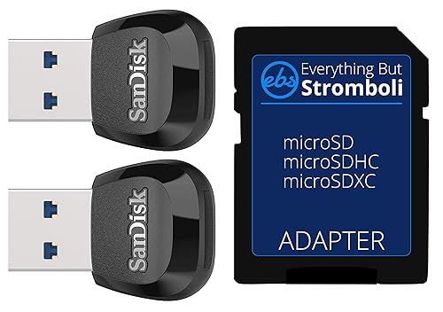 SanDisk Card Reader (2 Pack) MobileMate USB 3.0 for MicroSD Memory Card (SDDR-B531-GN6NN) Bundle with (1) Everything But Stromboli Micro to SD Adapter