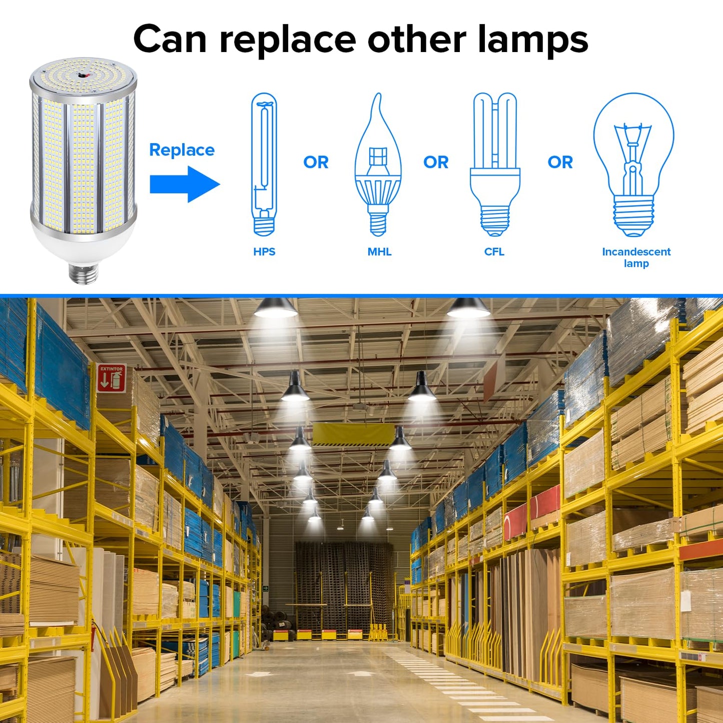 HJFF 2-Pack 150W LED Corn Light Bulbs,5000K 24000lm,E26/E39 Base,1500W Equivalent LED Corn Bulbs for Commercial Industrial Lighting Warehouse High Bay