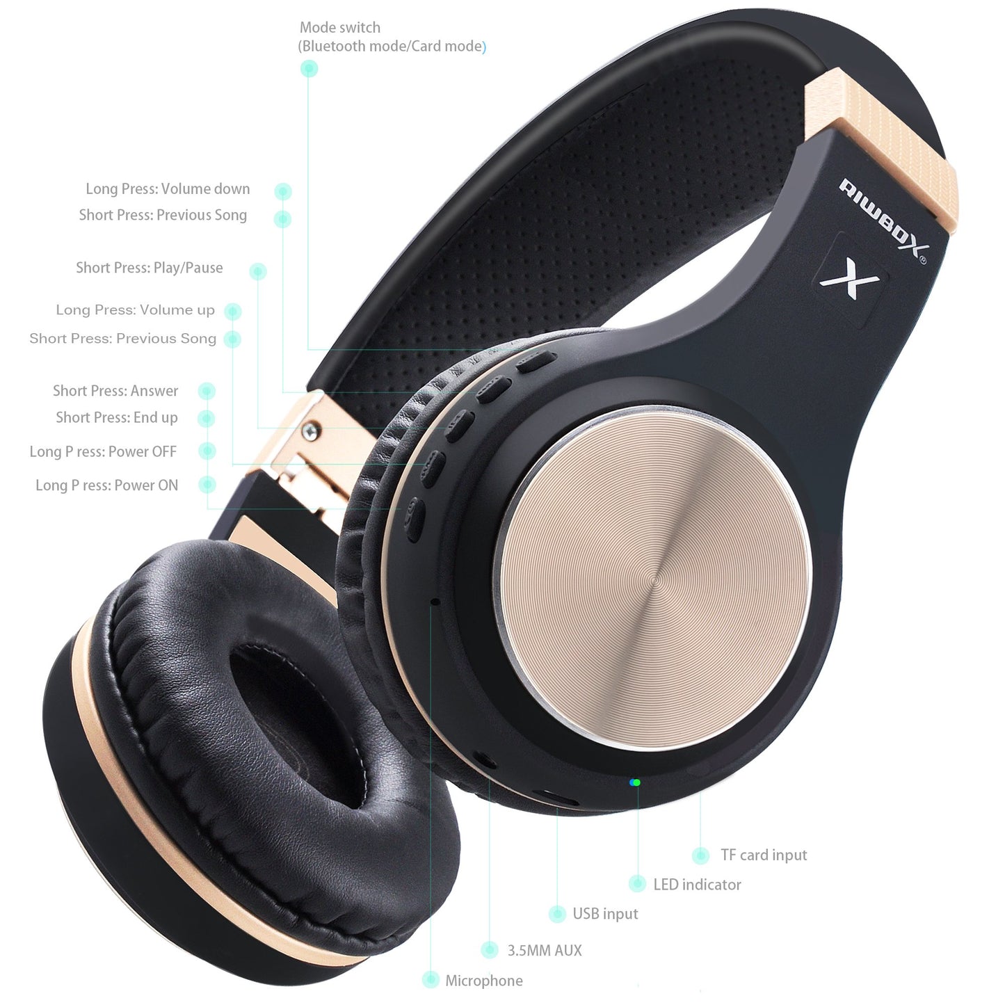 Riwbox Bluetooth Headphones, XBT-80 Folding Stereo Wireless Bluetooth Headphones Over Ear with Microphone and Volume Control, Wireless and Wired…