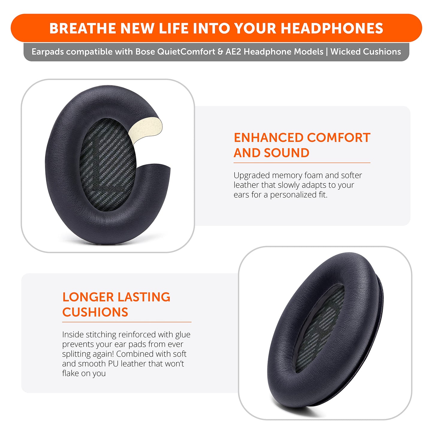 WC Wicked Cushions Upgraded Replacement Ear Pads for Bose QC35 & QC35ii (QuietComfort 35) Headphones & More - Softer Leather, Luxurious Memory Foam