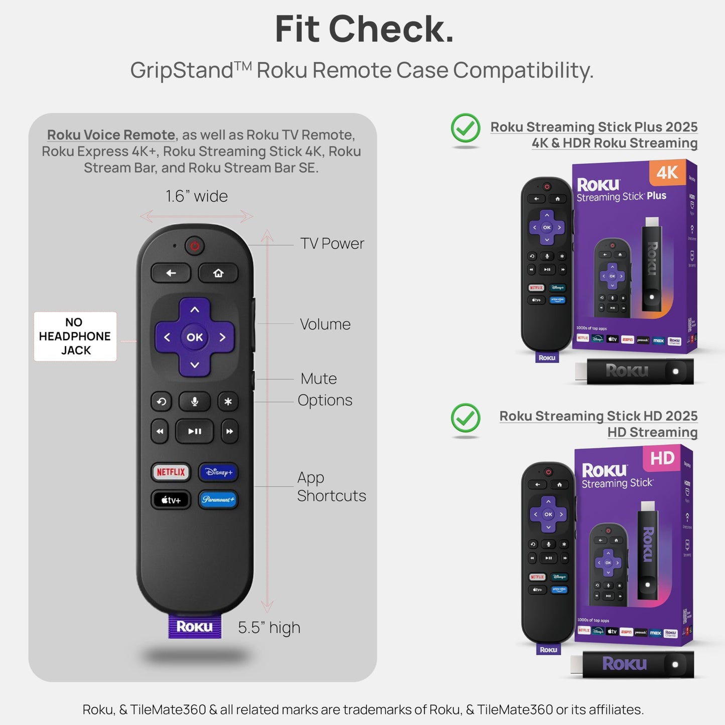 GripStand by 73&Sunny Silicone Remote Cover for Roku Voice, Stand Up Design, Enhanced Grip, Compatible with TV Streaming Stick Plus 2025 4K/HD/HDR