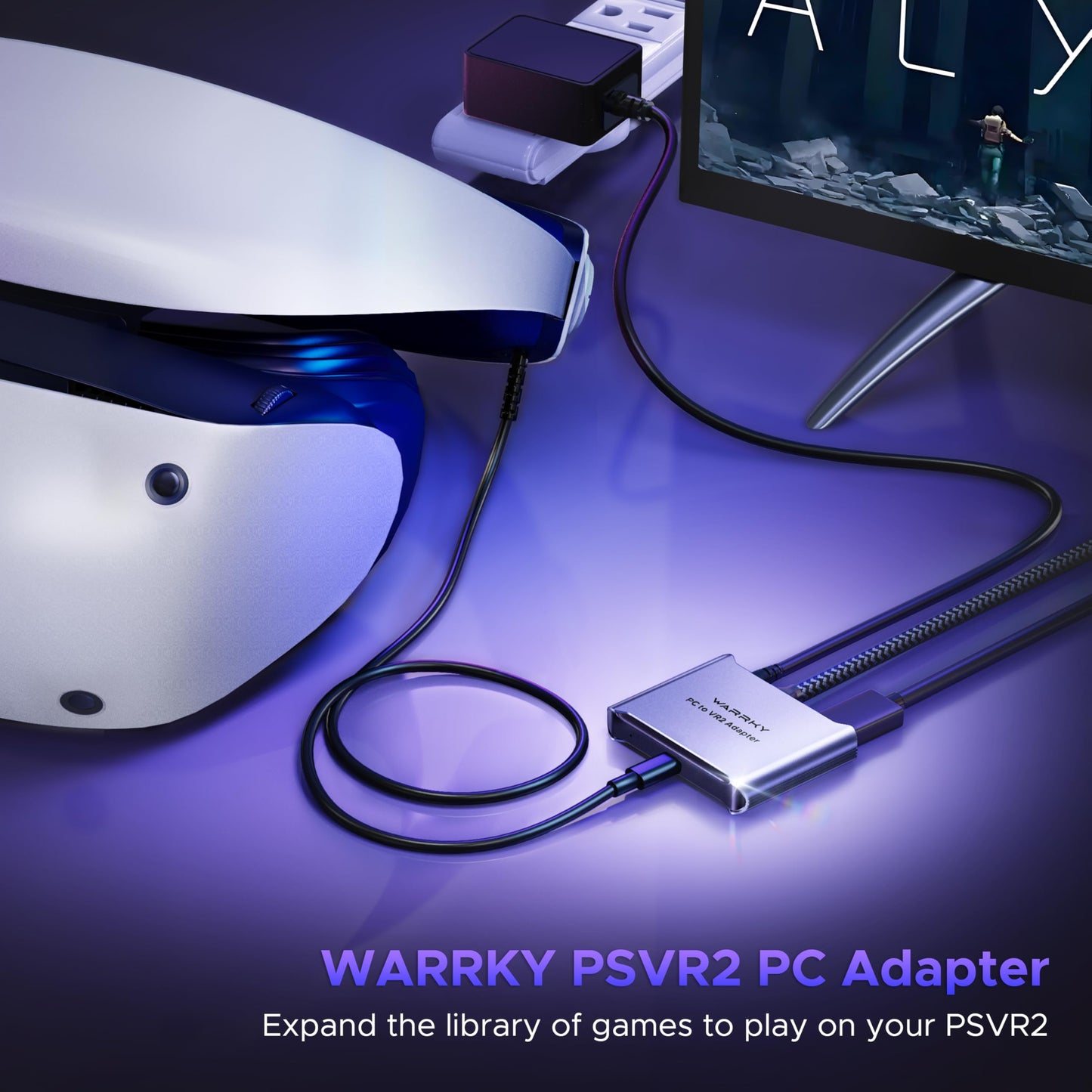 Warrky PSVR2 PC Adapter, PSVR2 Accessories [Aluminum Shell, Nylon-Braided Cable] Compatible with PSVR2, AR Glasses, Portable Monitor, DP 1.4…