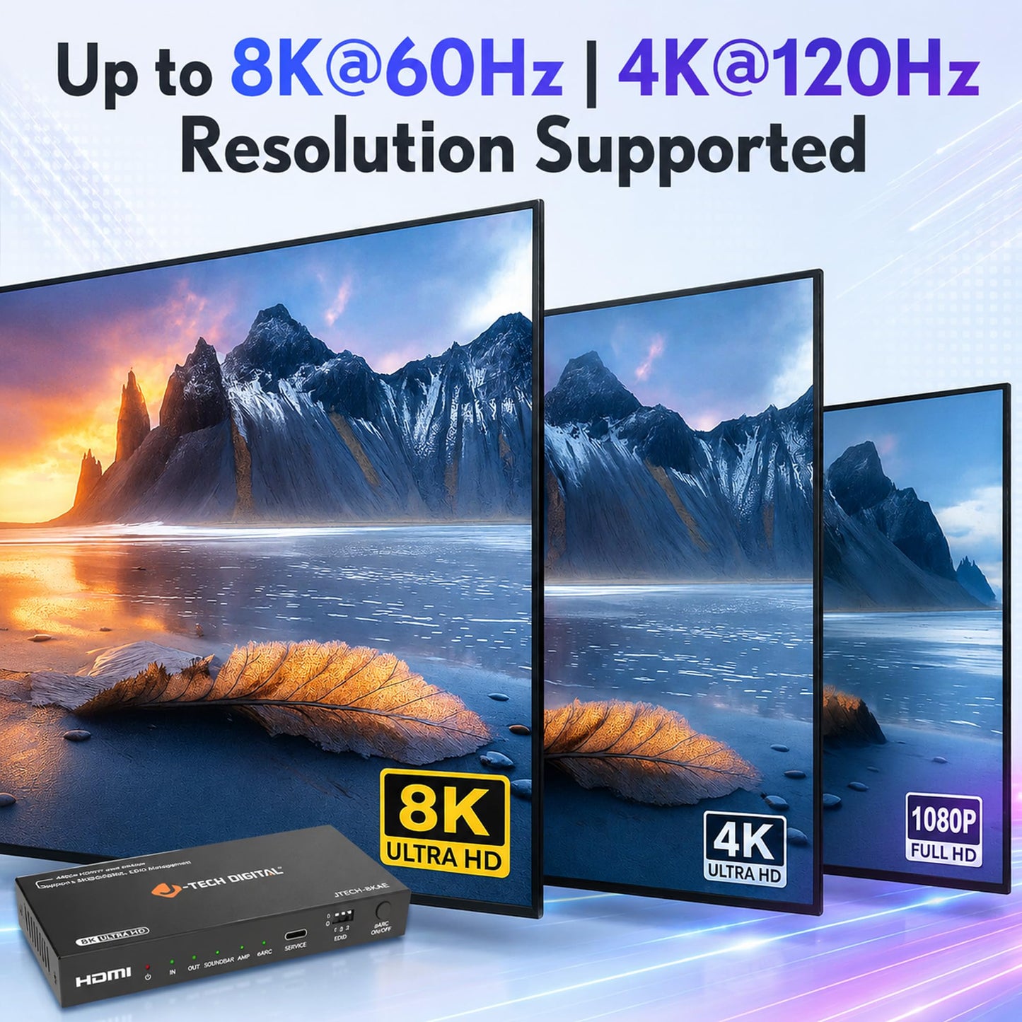 J-Tech Digital 8K HDMI Audio Extractor with eARC ARC 8K 60Hz 4K 120Hz, HDMI to Optical L/R Converter Adapter, HDCP 2.3 HDR CEC EDID [JTECH-8KAE]