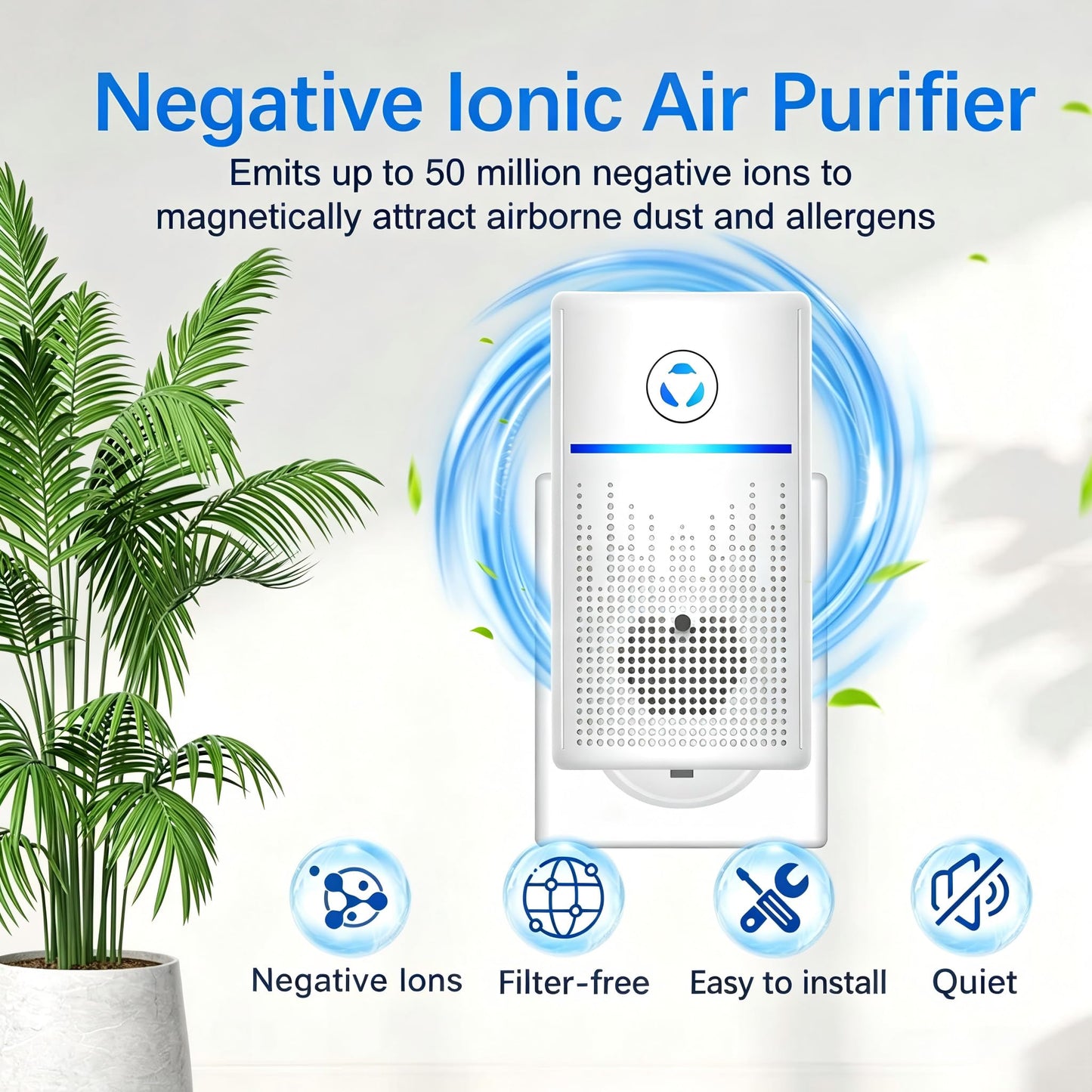 Air Ionizers for Home 4 Pack, Air Purifiers Plug in for Bedroom, Office, Kitchen, Quiet Portable Air Freshener for Odor, Smoke, Pets, Fresh Odor