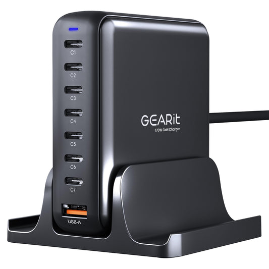 GEARit 8-Port 170W GaN Charger - USB Fast Charging Station and Power Hub for Multiple Devices - Multiport Charging Station with 7 USB C and 1 USB A