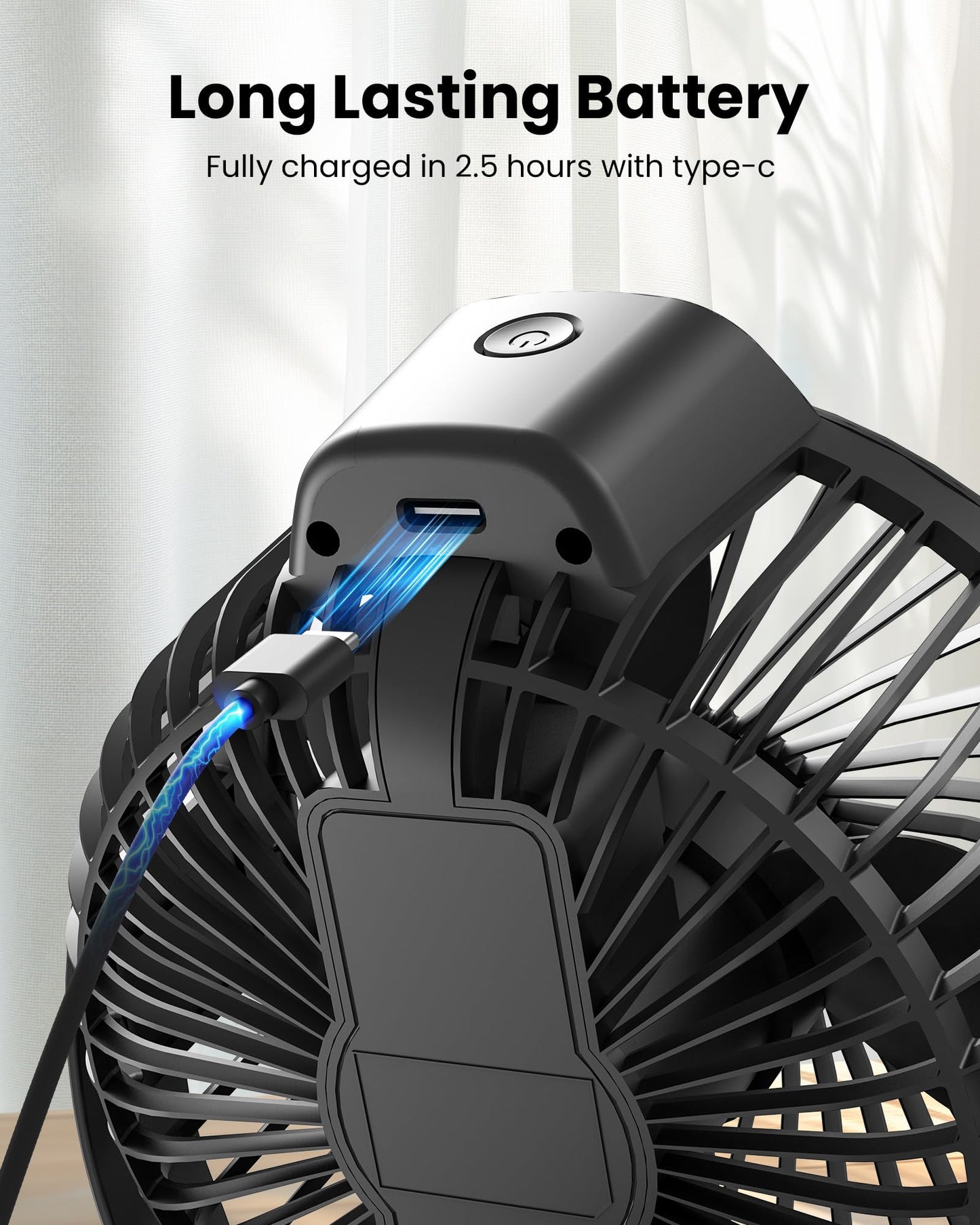 Koonie Portable Clip On Fan, Small Rechargeable Battery Operated, 3 Speeds