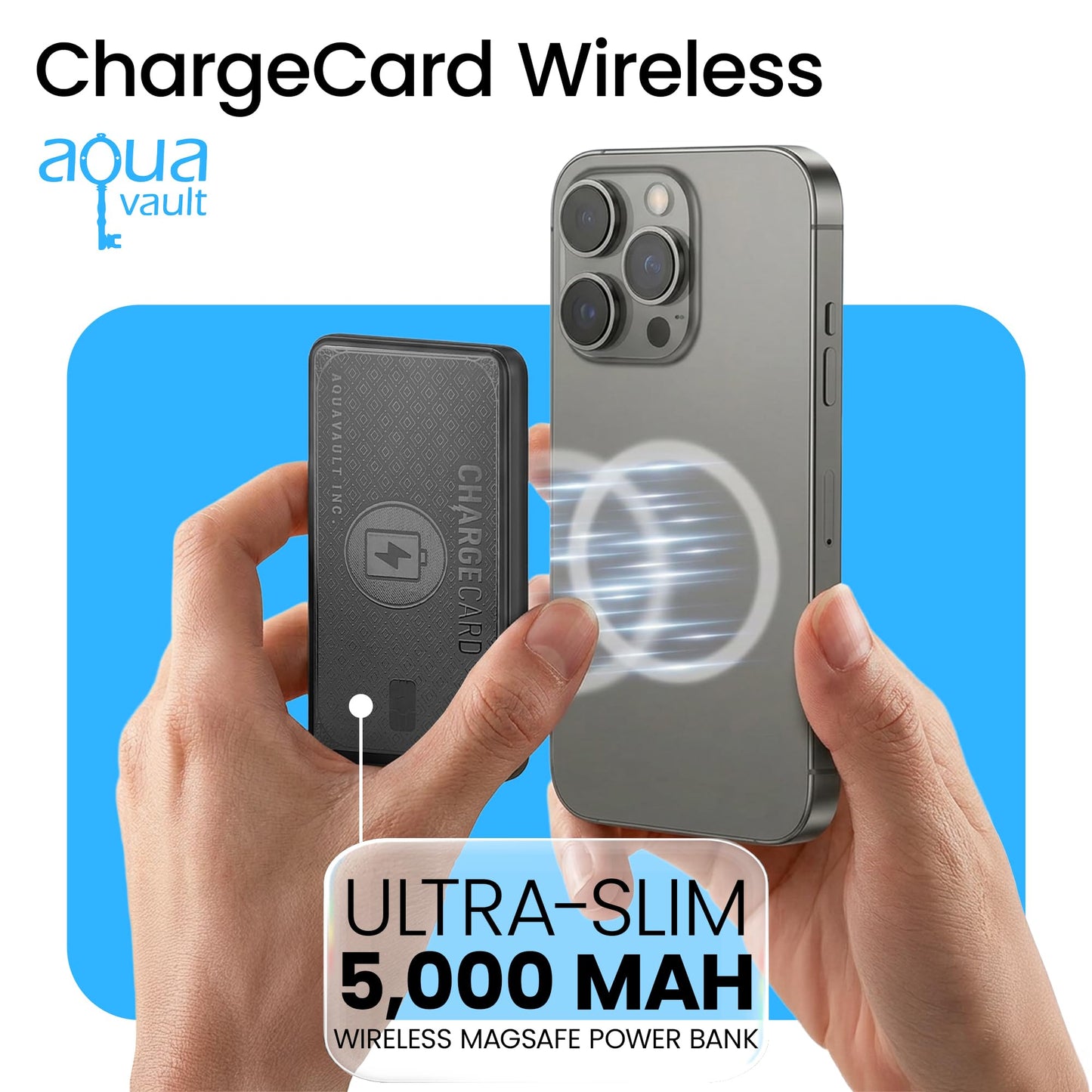 AquaVault ChargeCard Wireless Charge Card Phone Charger 5000mAh MagSafe 20W
