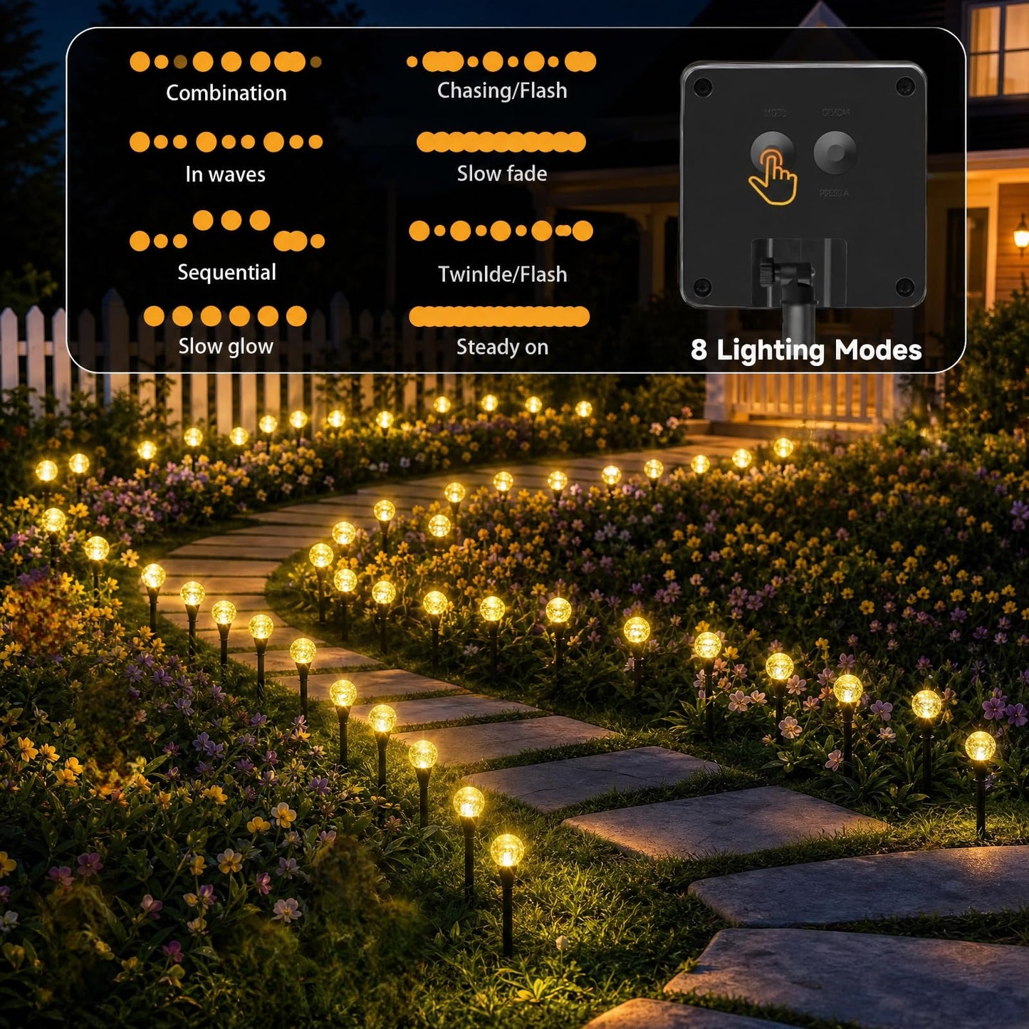 SyouHome Solar Pathway Lights Outdoor, 2-Pack 60 LED 43FT Crystal Solar Garden Lights Waterproof, 8 Modes Landscape Lighting for Yard Patio Walkway