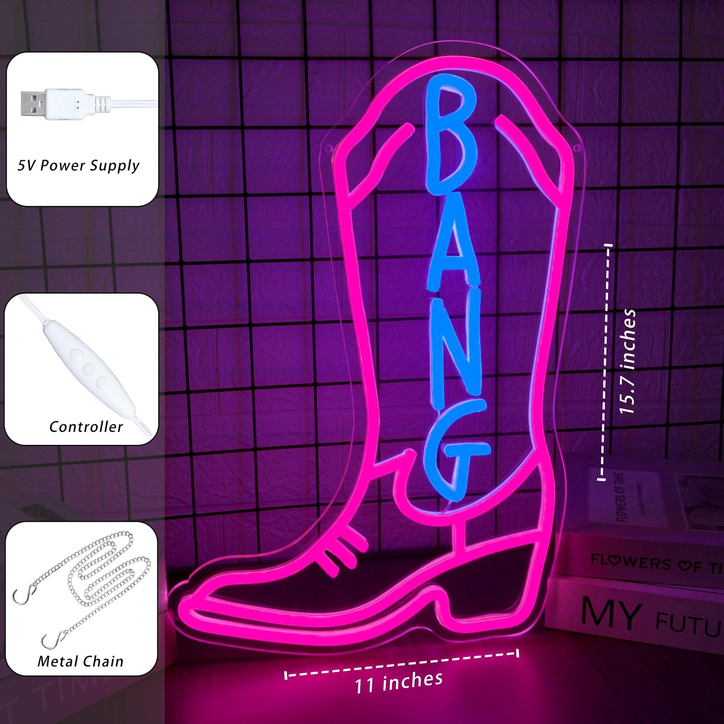 Western Bang Cowboy Boots Neon Sign for Wall Decor Dimmable LED Cowgirl Neon Light Decor for Music Fans Ideal for Country Themed Rooms and Gifts(11 *